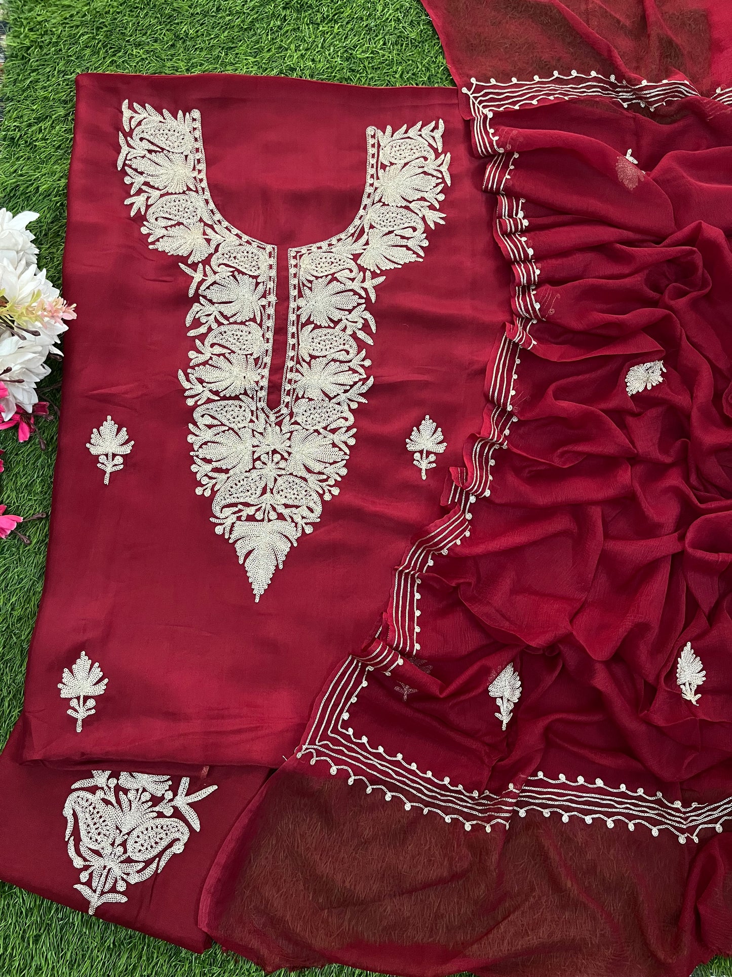 Maroon Silk Tilla Kashmiri Suit