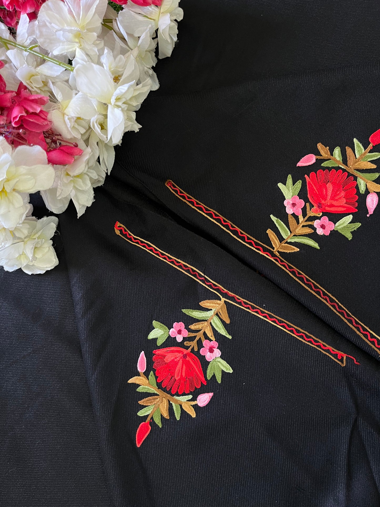 Black Woollen Aari Embroidered 2pc suit 5mtr