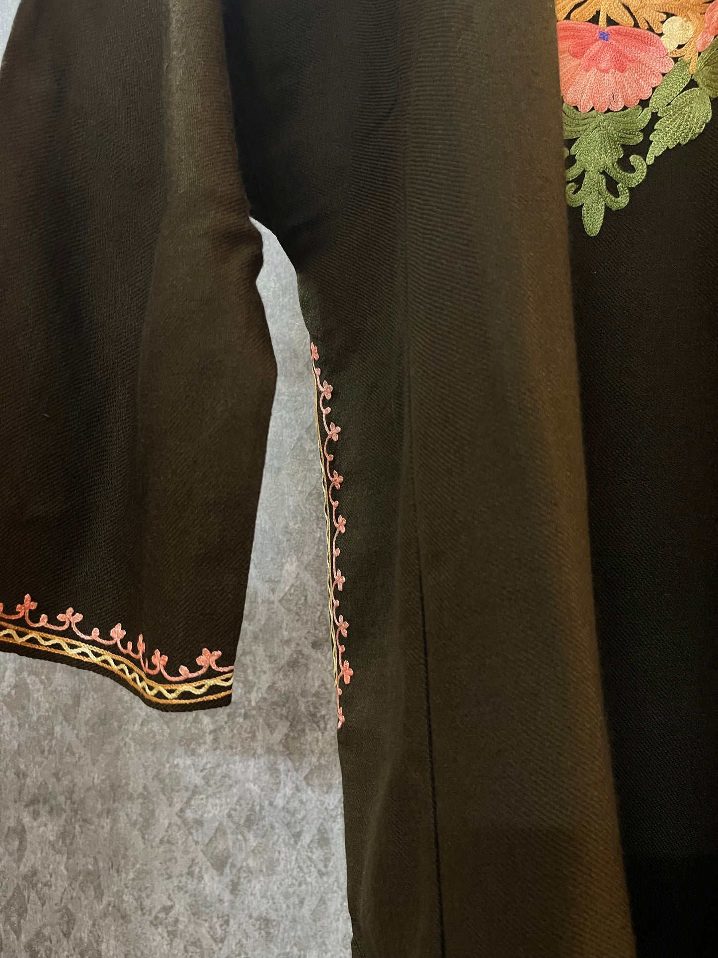 Army Green Aari Embroidered Wool Pheran