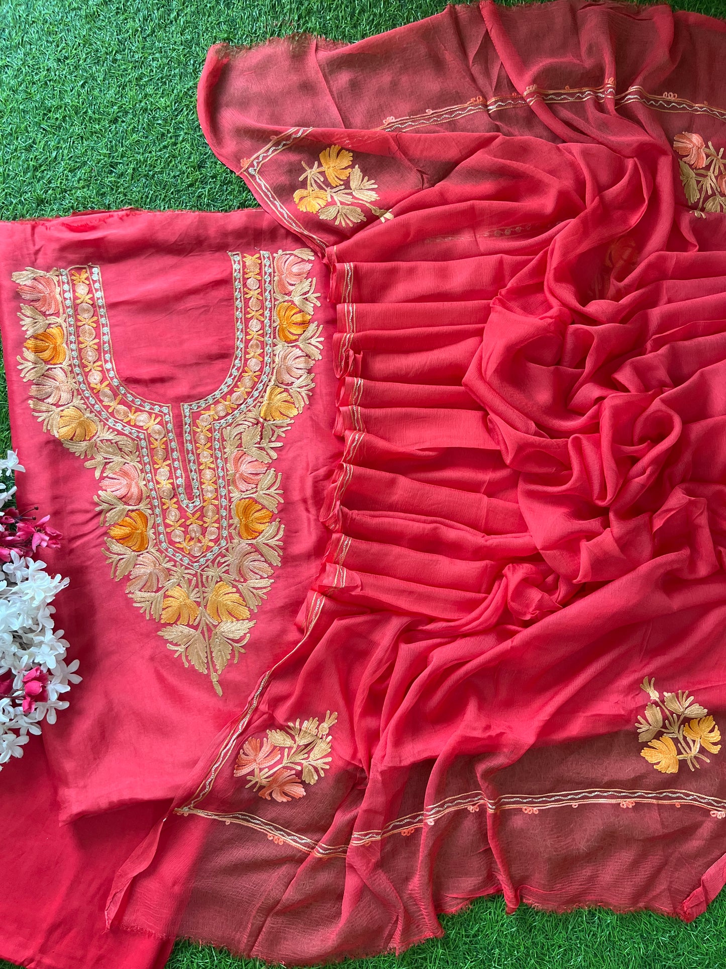 Blush Red Opada Silk Kashmiri Suit