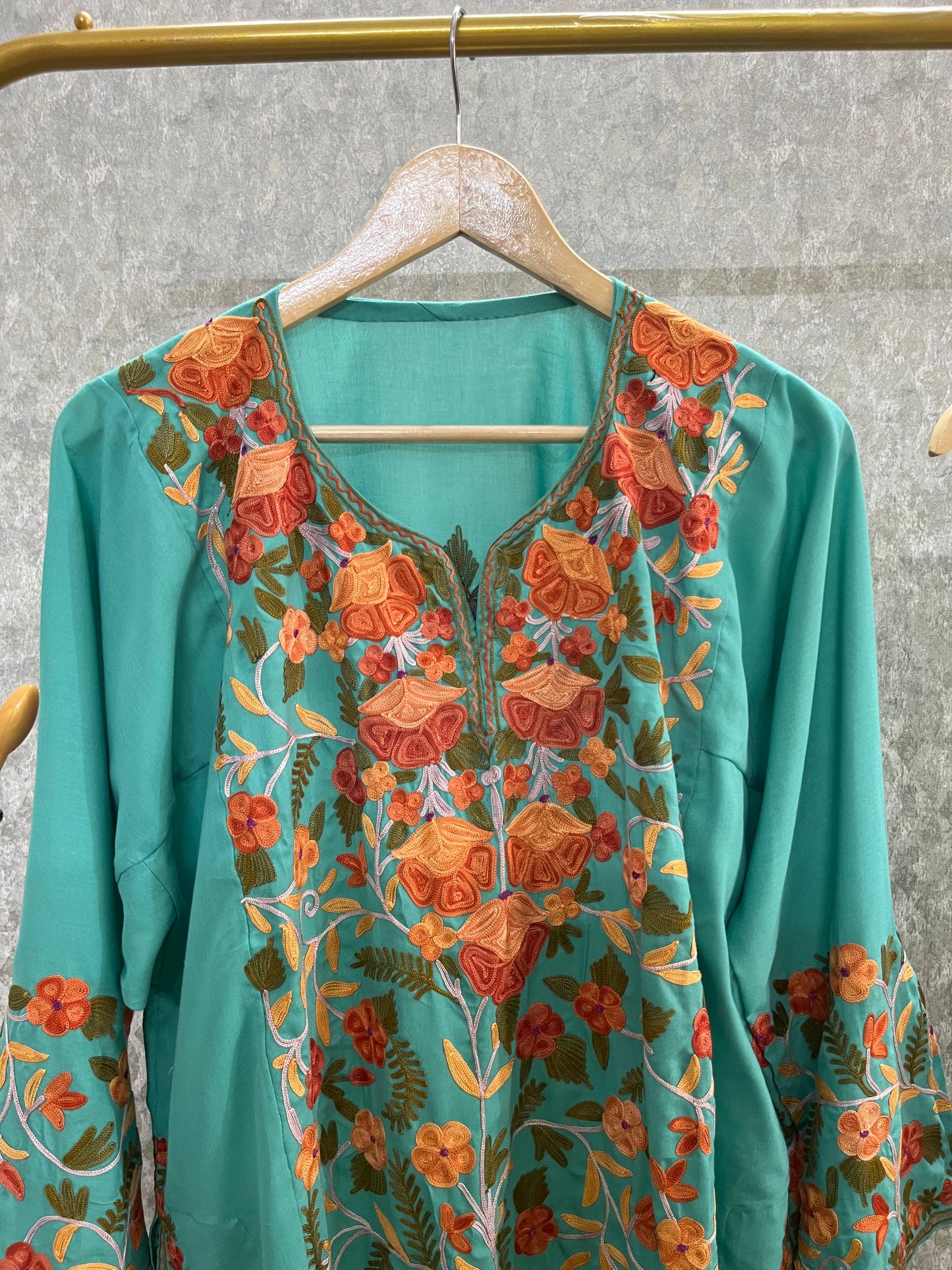 Sea Green Cotton Front Jaal Pheran Set  Size (46)