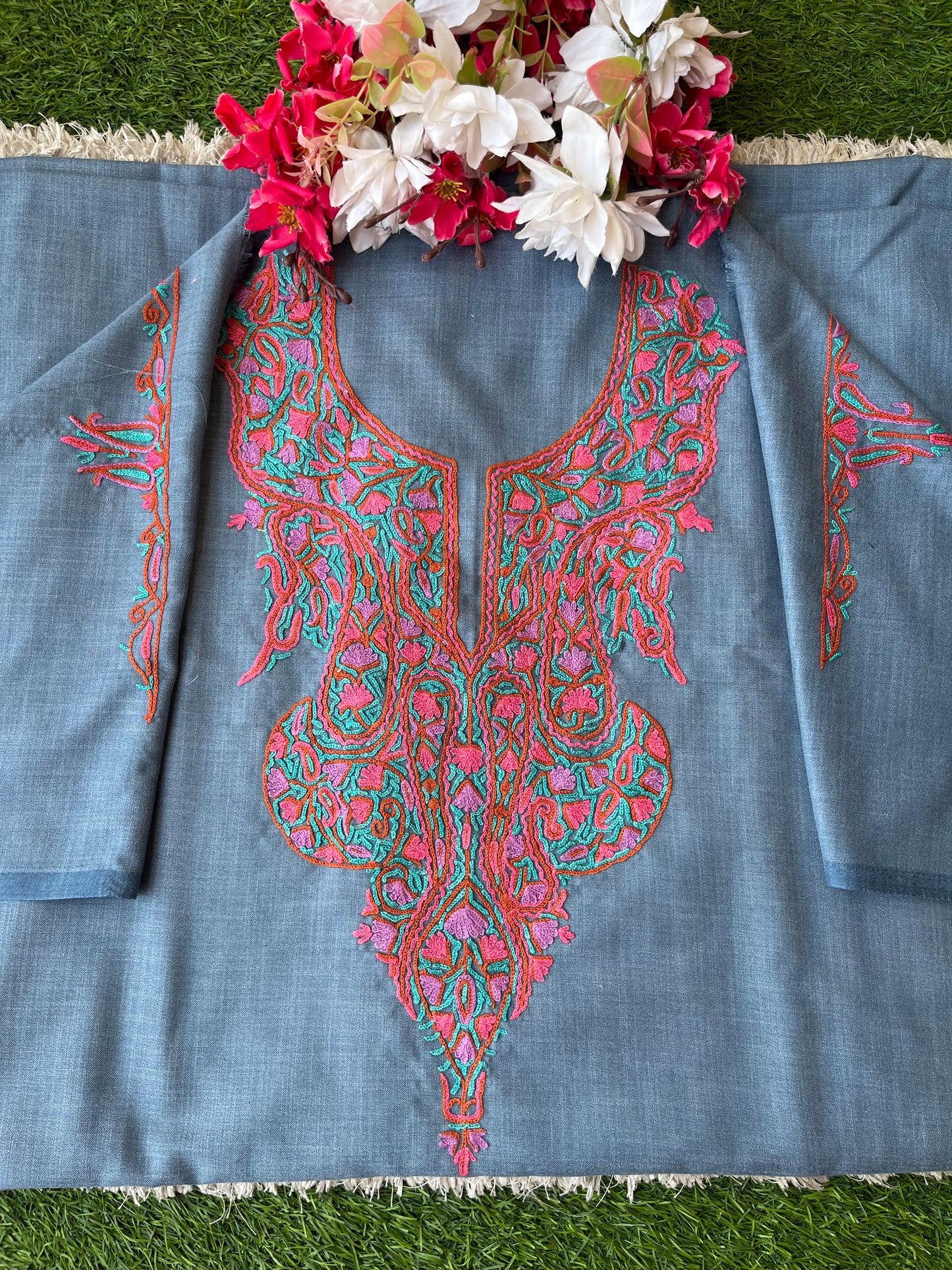 Grey Cotton Two Piece Suit (Hand Embroidered