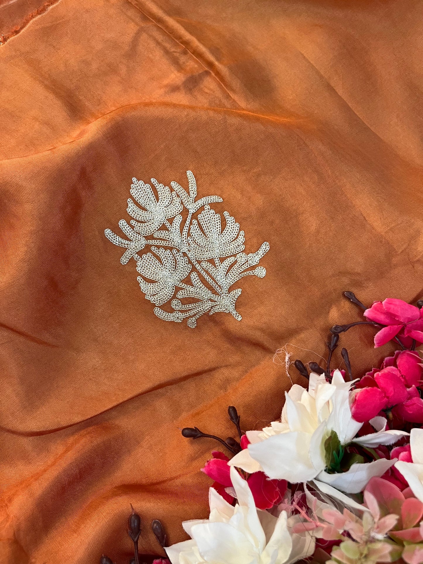 Dull Orange Silk Tilla Kashmiri Suit