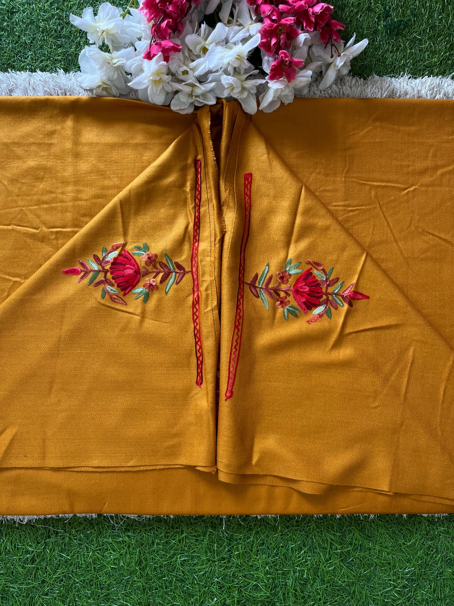 Golden Yellow Woollen Aari Embroidered 2pc suit 5mtr