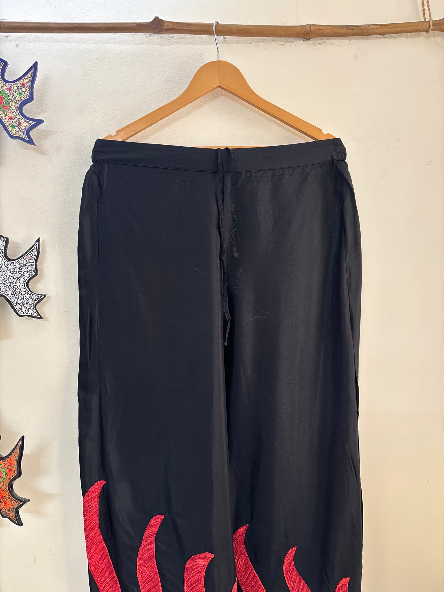Women Black Solid Wide Leg Aari embroidered palazzos ‘L’