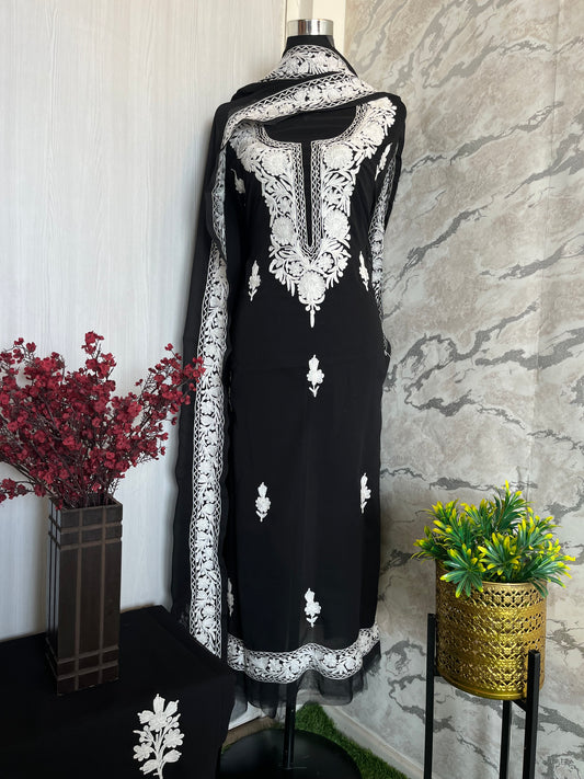 Georgette Black 3 Pc Aari Embroidered Suit Set