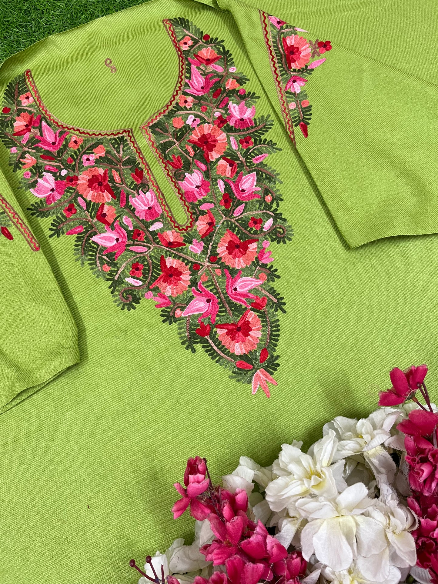 Pista Green Woollen Aari Embroidered 3pc suit