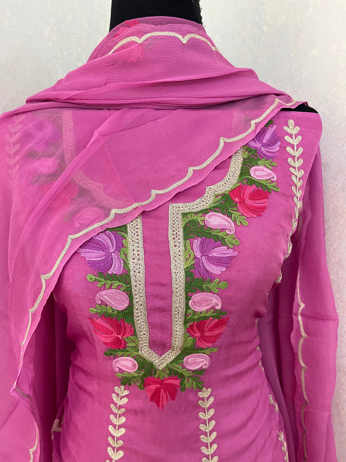 Sanam’ Mauve Silk Aari Embroidered Suit material