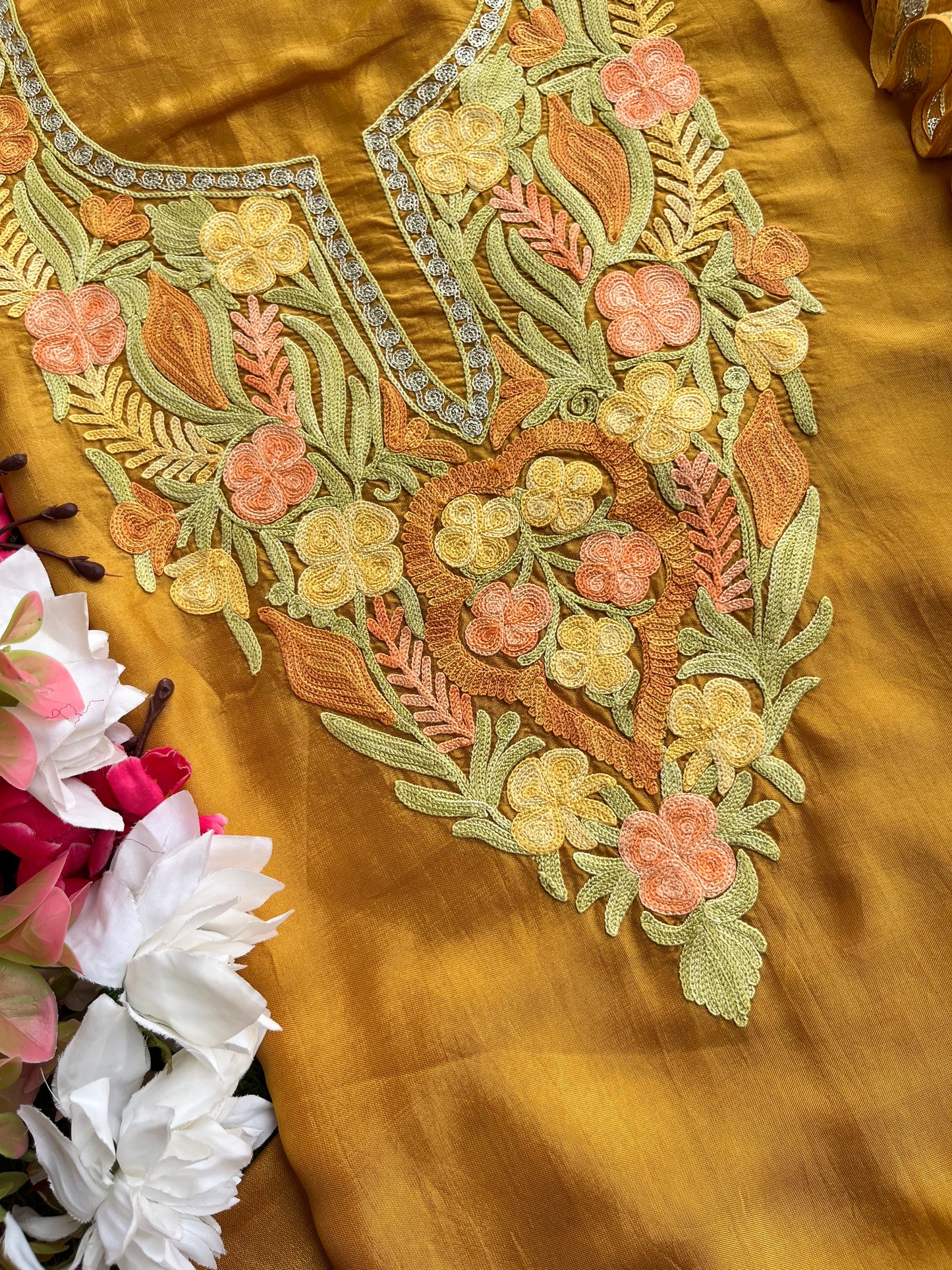 Gold Opada Silk Kashmiri Suits