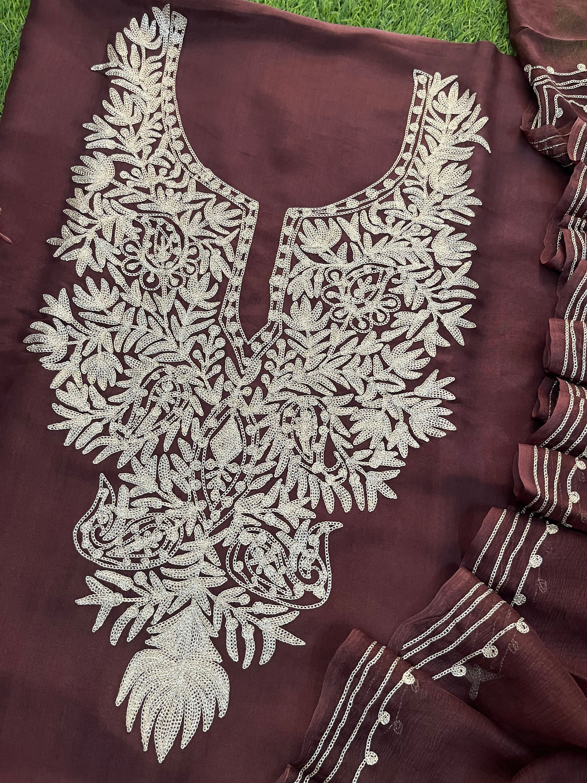 Brown Silk Tilla Kashmiri Suit