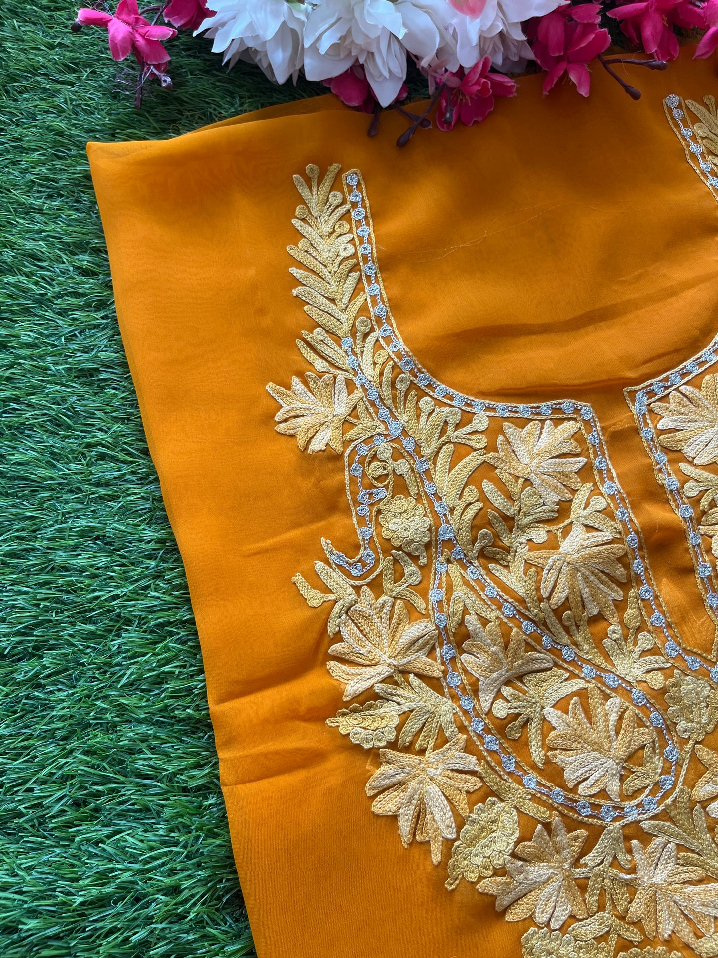 Mustard Georgette Kashmiri Kurta Material