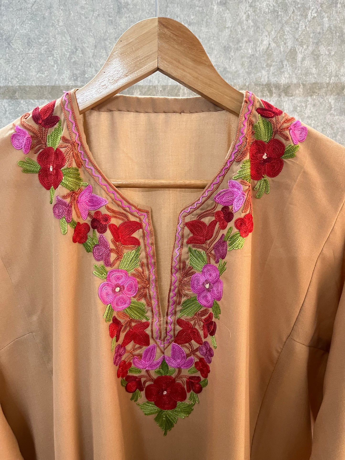Beige Cotton Aari Work Kurta