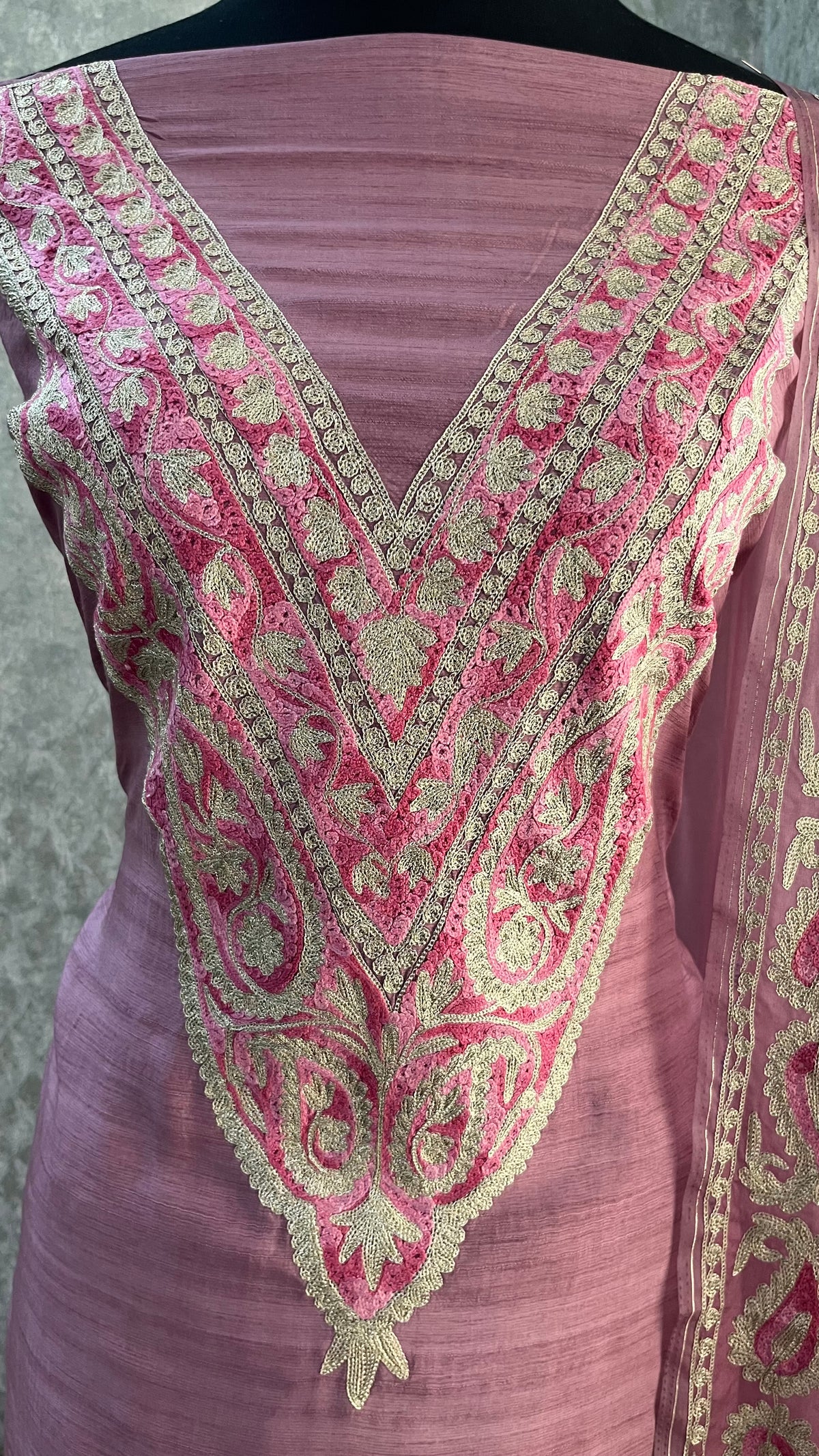 Mauve Russian Silk Kashmiri Suit