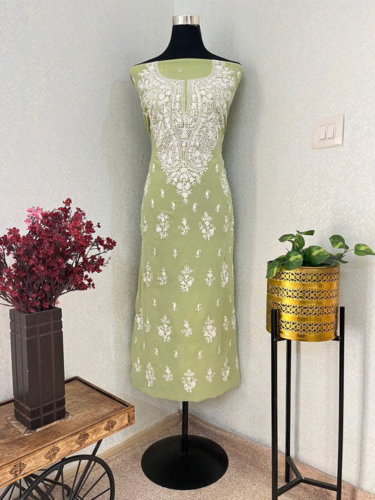 Pista Green Georgette Kashmiri Unstitched Kurta Material