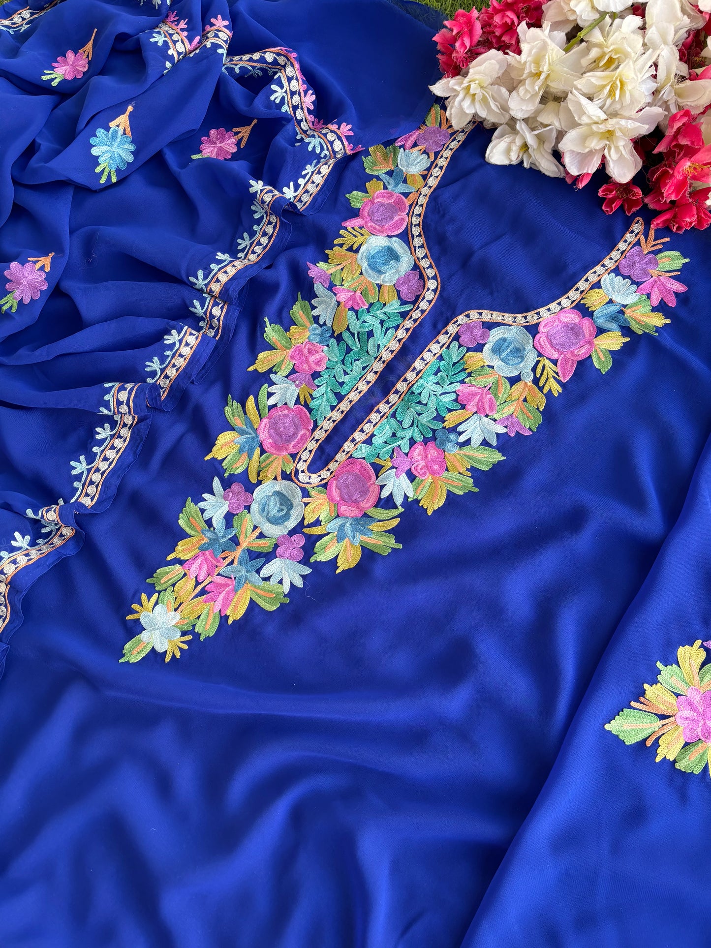 Electric Blue Georgette Kashmiri Suit