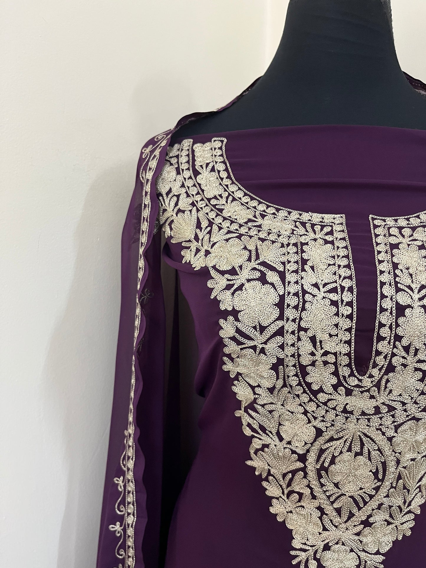 Wine Georgette 3pc Kashmiri Tilla Suit