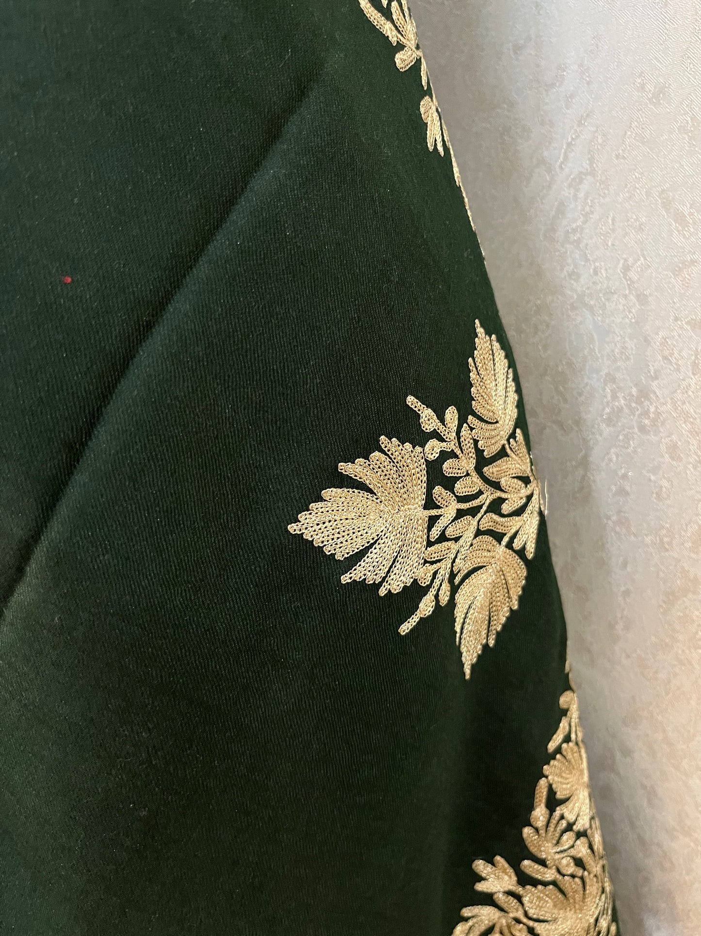 Bottle Green Semi Pashmina Tilla Embroidered stole