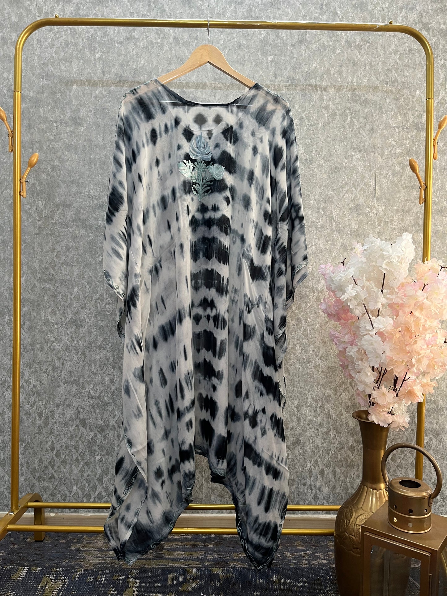 Grey Pure Georgette Shibori Kaftan (46)