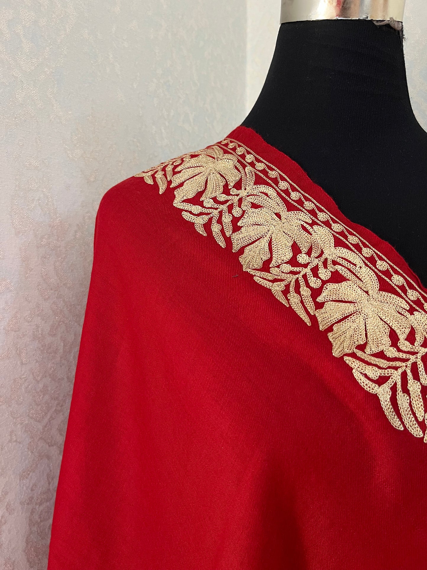 Maroon Semi Pashmina Tilla Embroidered stole