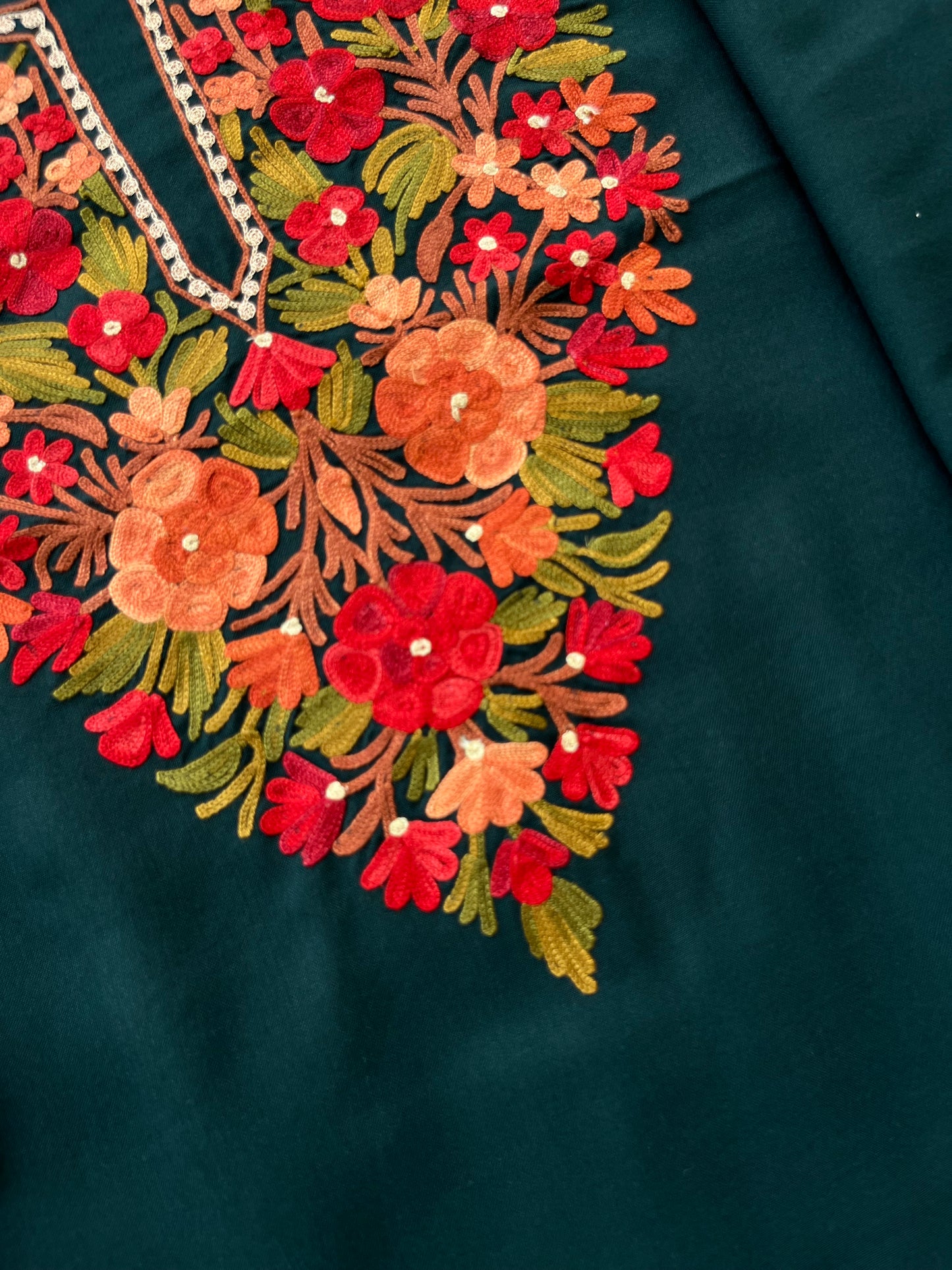 Bottle Green Cotton Cord Set (Aari Embroidered)