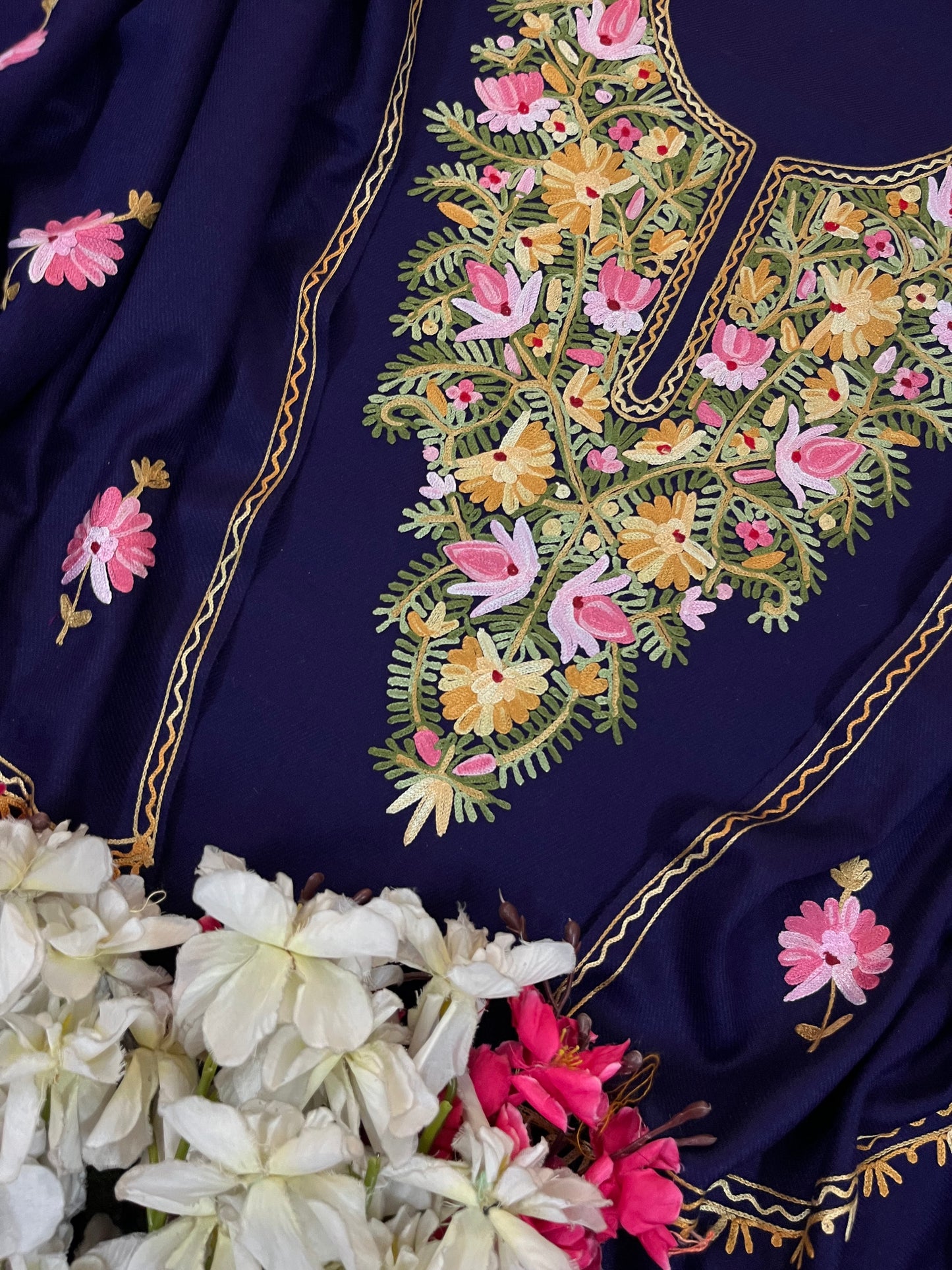 Navy Blue Woollen Aari Embroidered 3pc suit