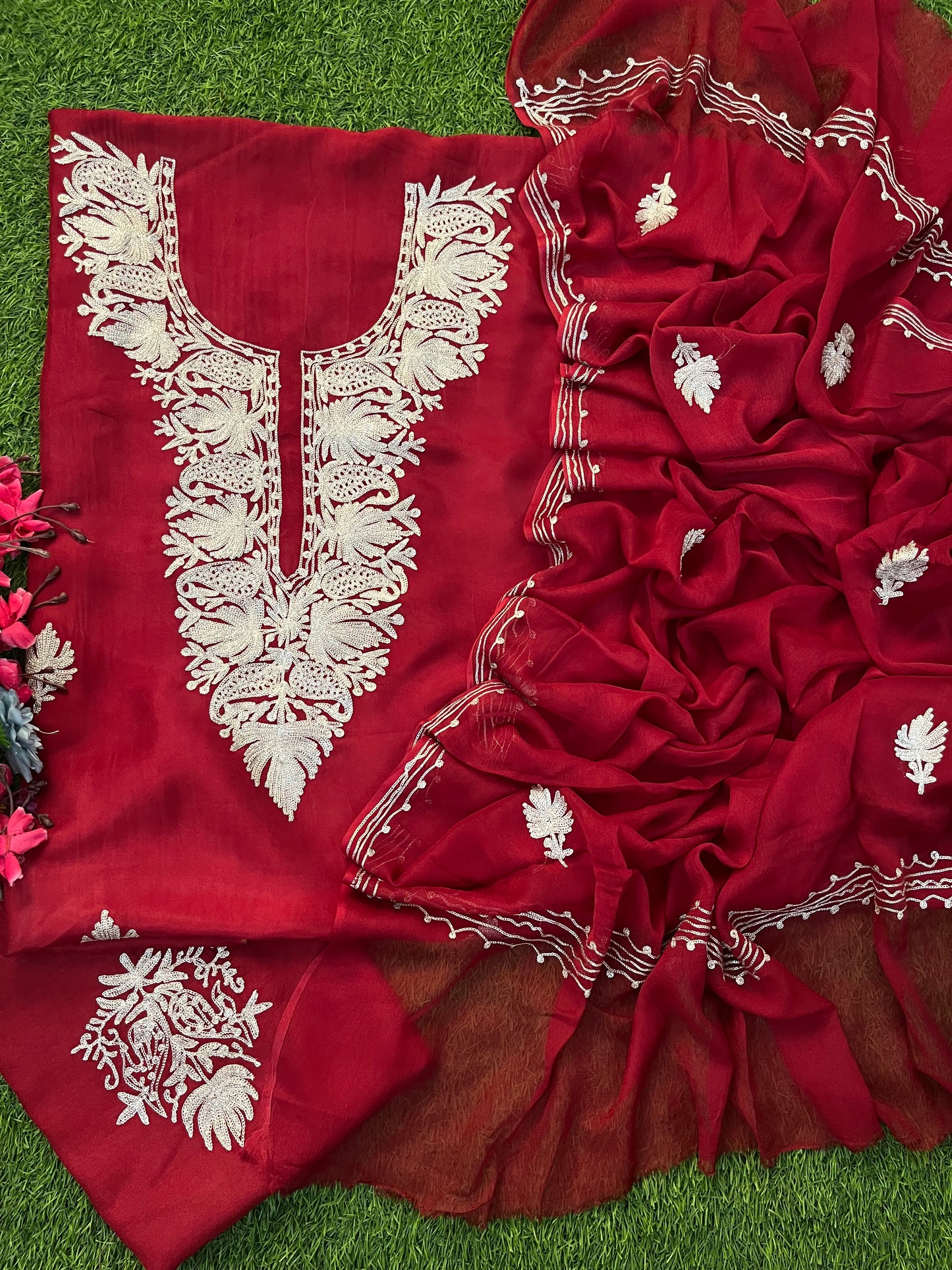 Maroon Silk Tilla Kashmiri Suit