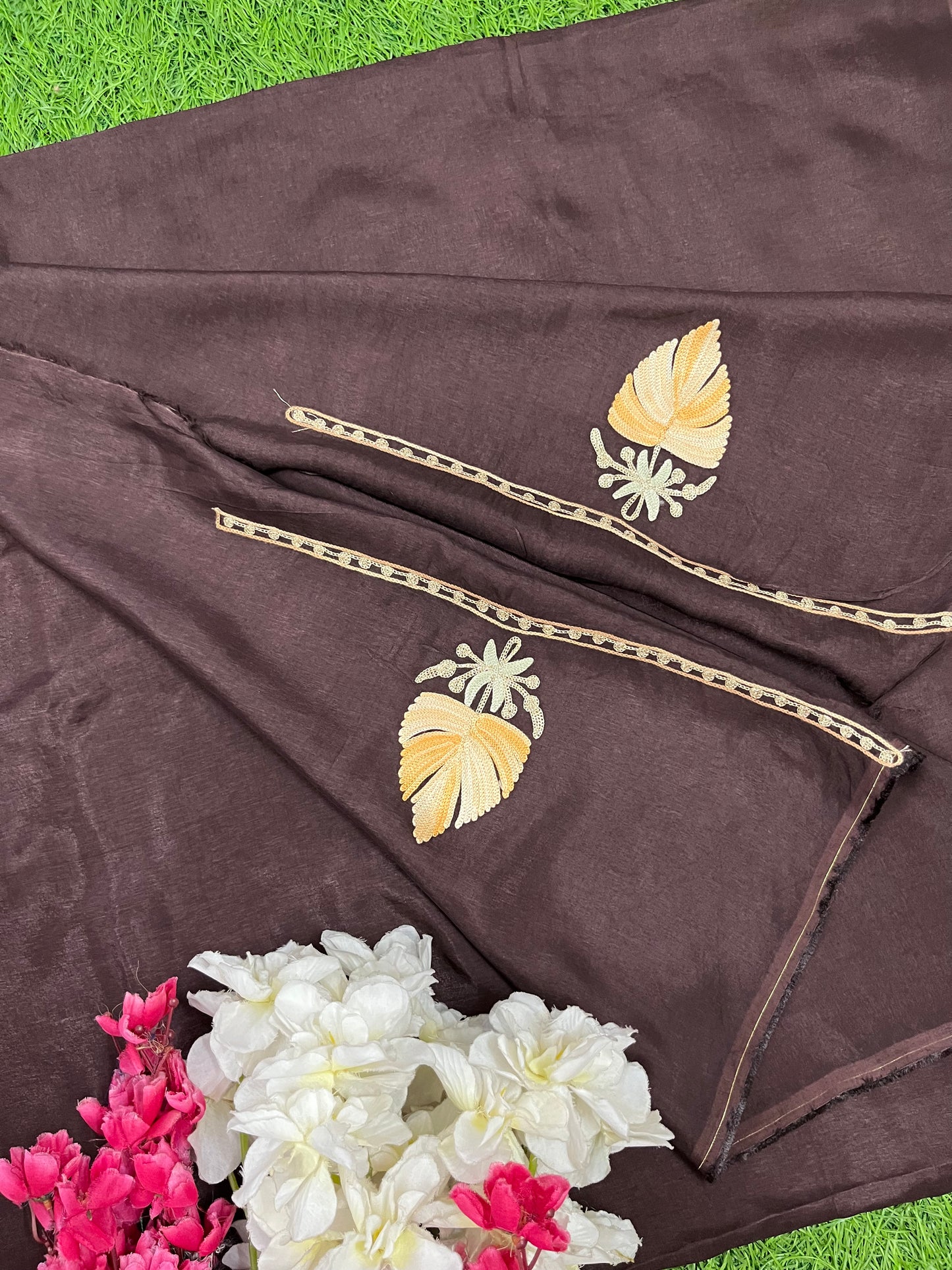 Coffee Brown Opada Silk Kashmiri Suit