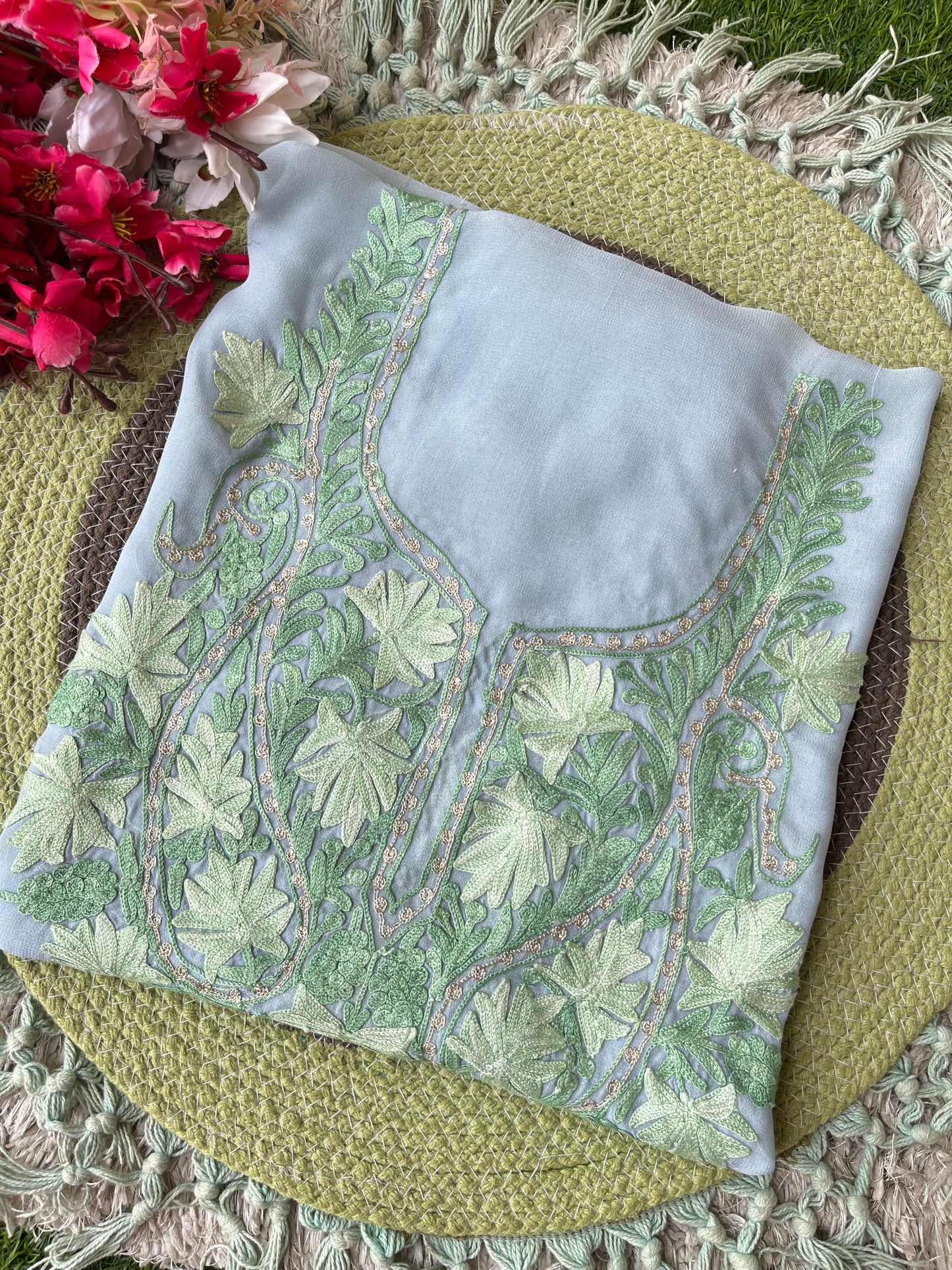 Ice Blue Georgette Kashmiri Kurta Material