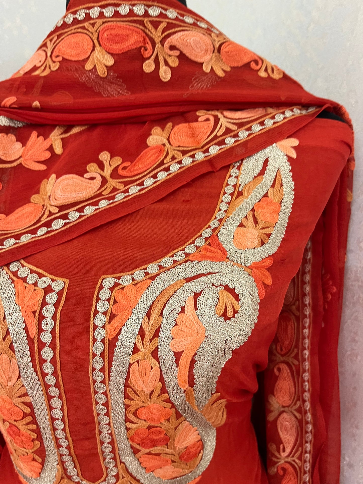 Rust Orange Opada Silk Kashmiri Suits