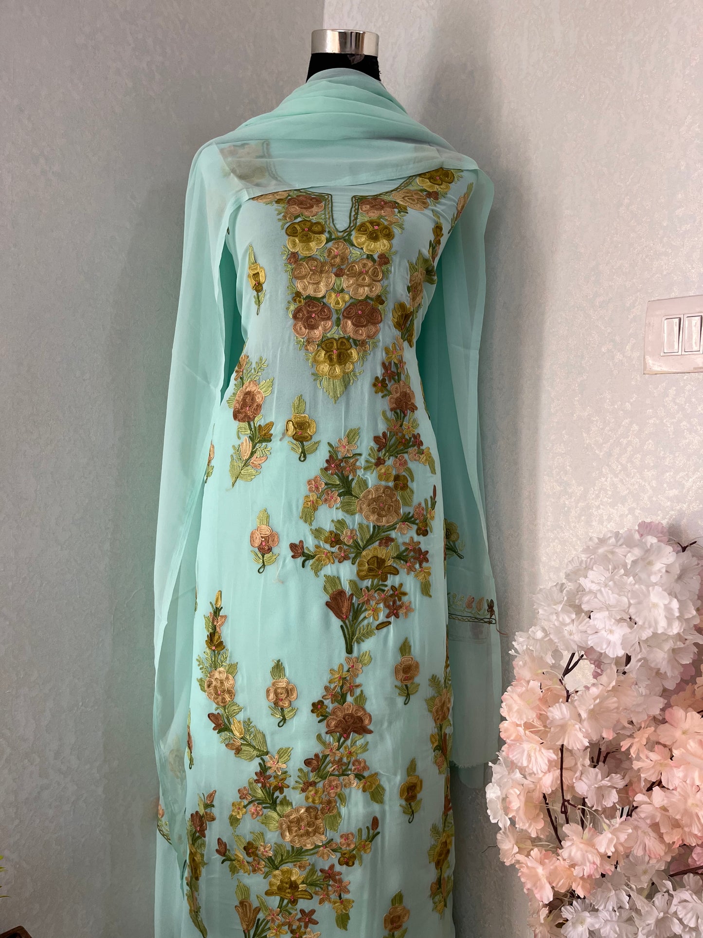 Blue Georgette 3 Pc Kashmiri Suit