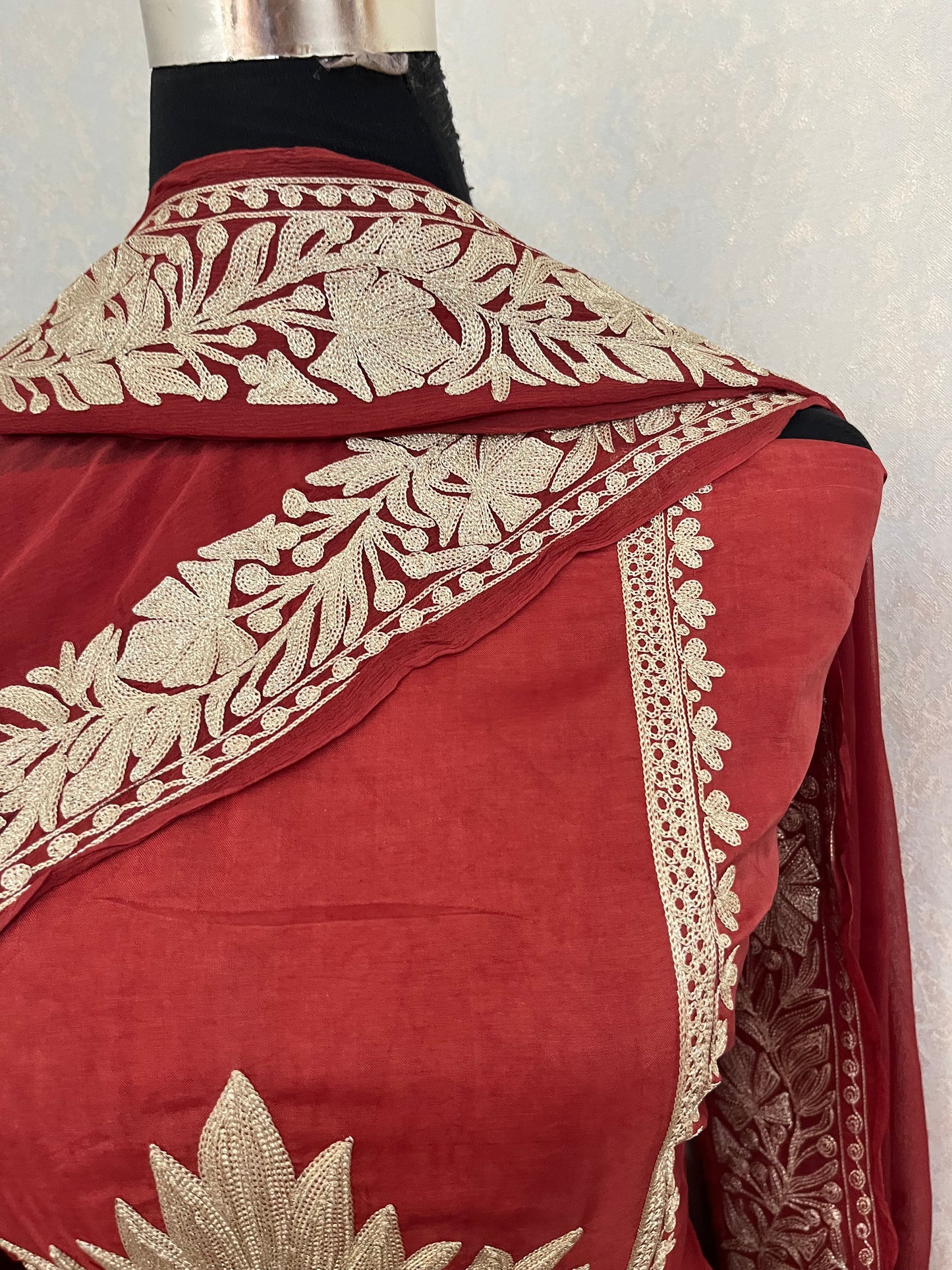 Rust Sanam’ Tilla Kashmiri Silk Suit