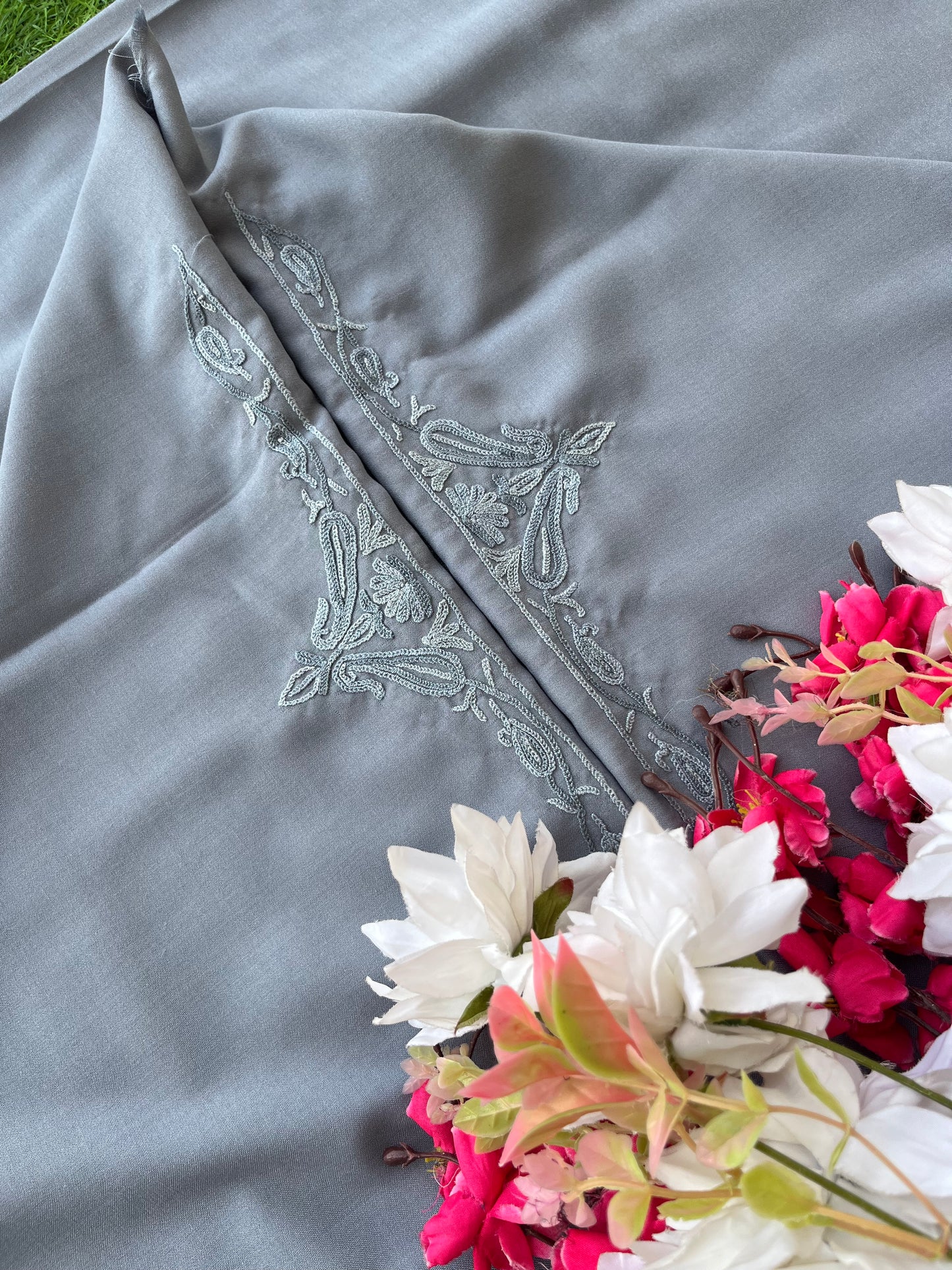 Grey Cotton Two Piece Suit (Hand Embroidered)