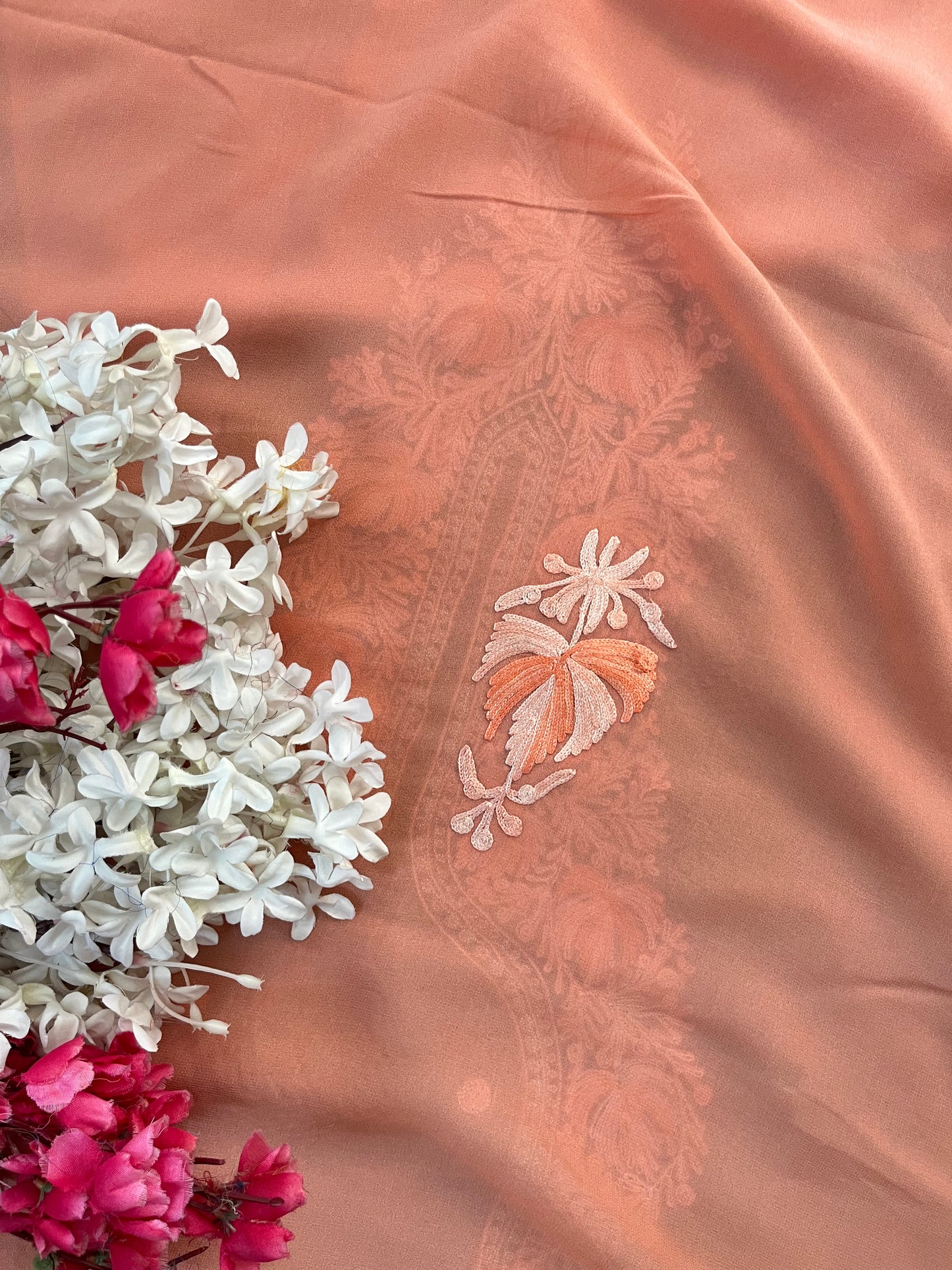 Peach Pure Georgette Kashmiri Suit