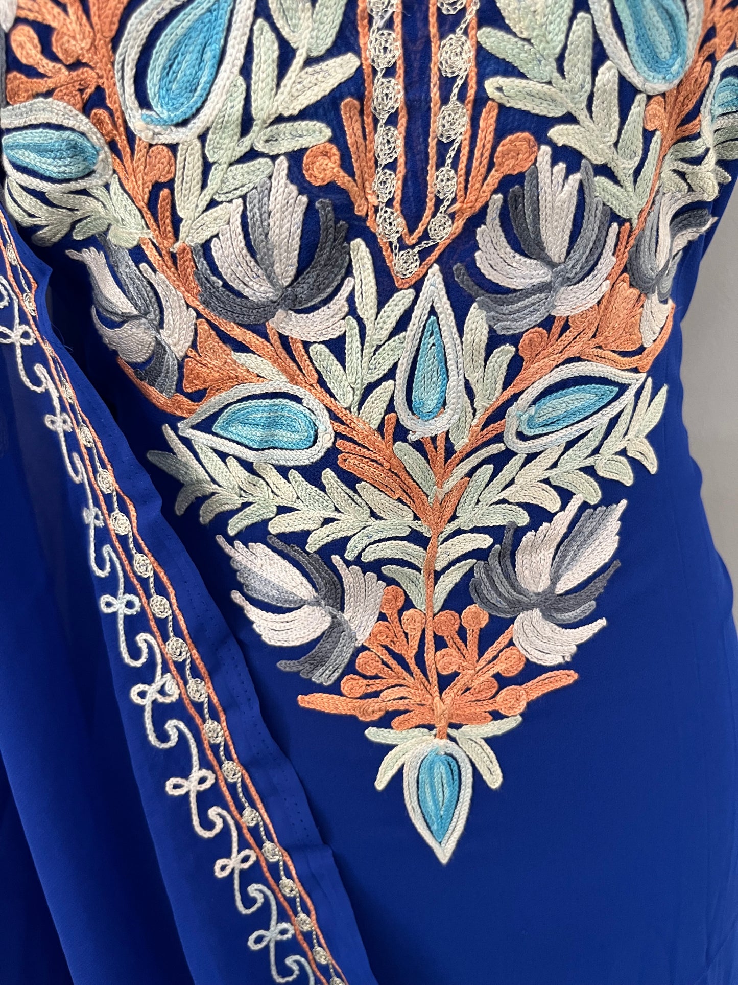 Electric Blue Georgette Shirt and Dupatta Aari Embroidered Suit