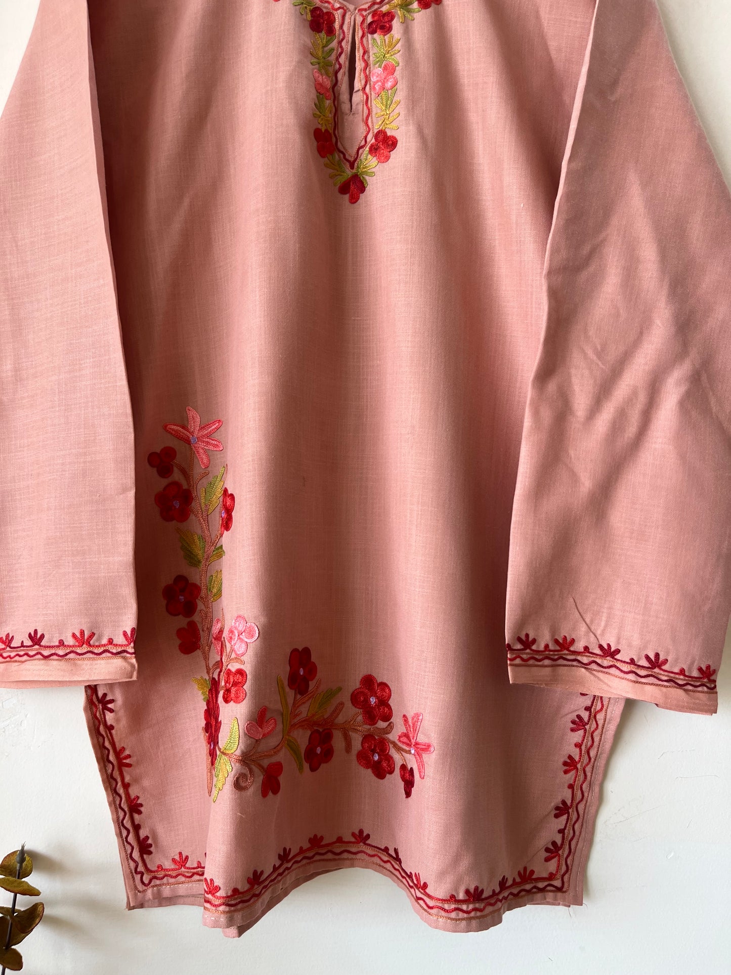 Soft Pink Cotton Aari Work Kurta