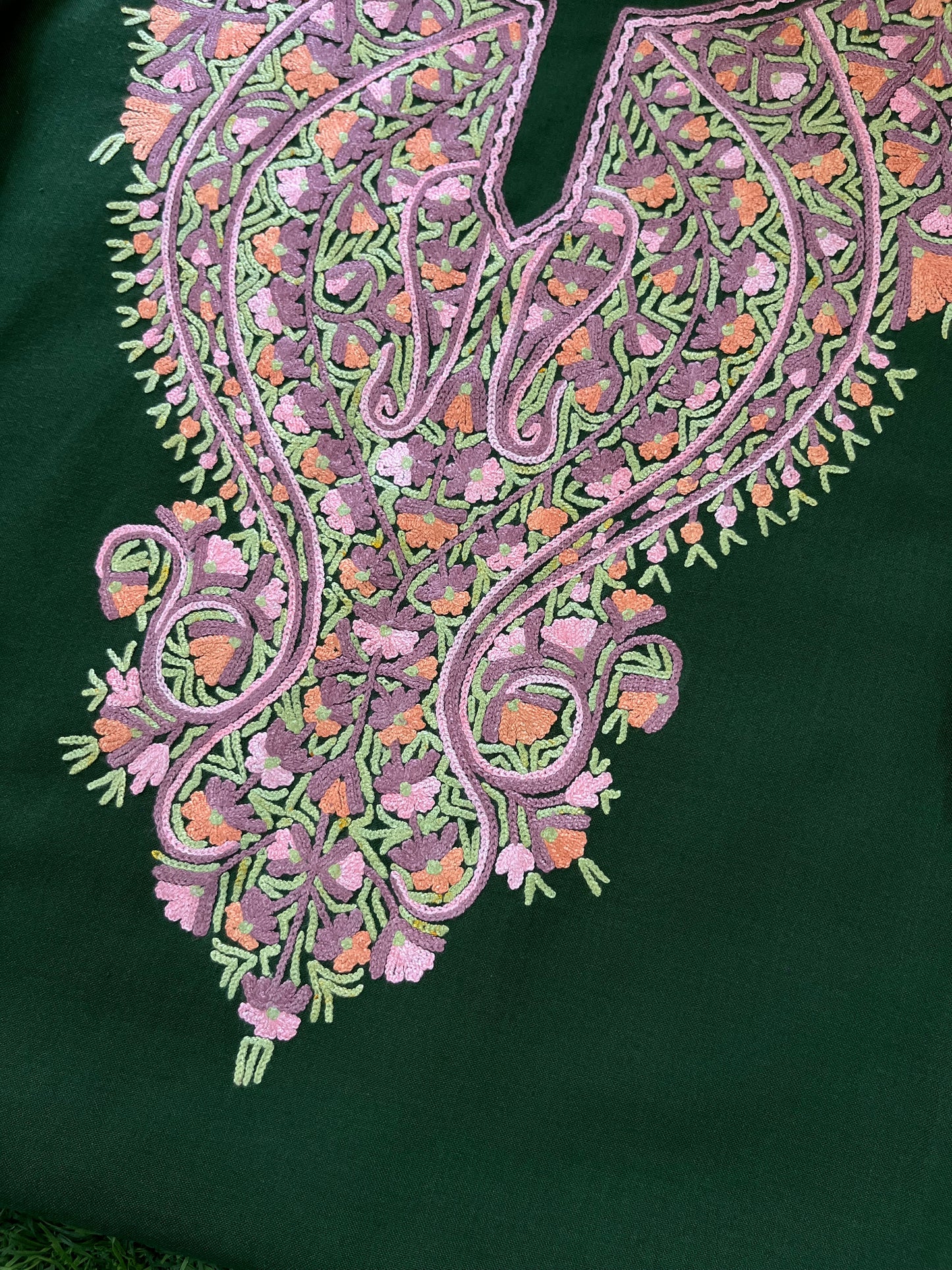 Bottle Green Cotton Two Piece Suit (Hand Embroidered)