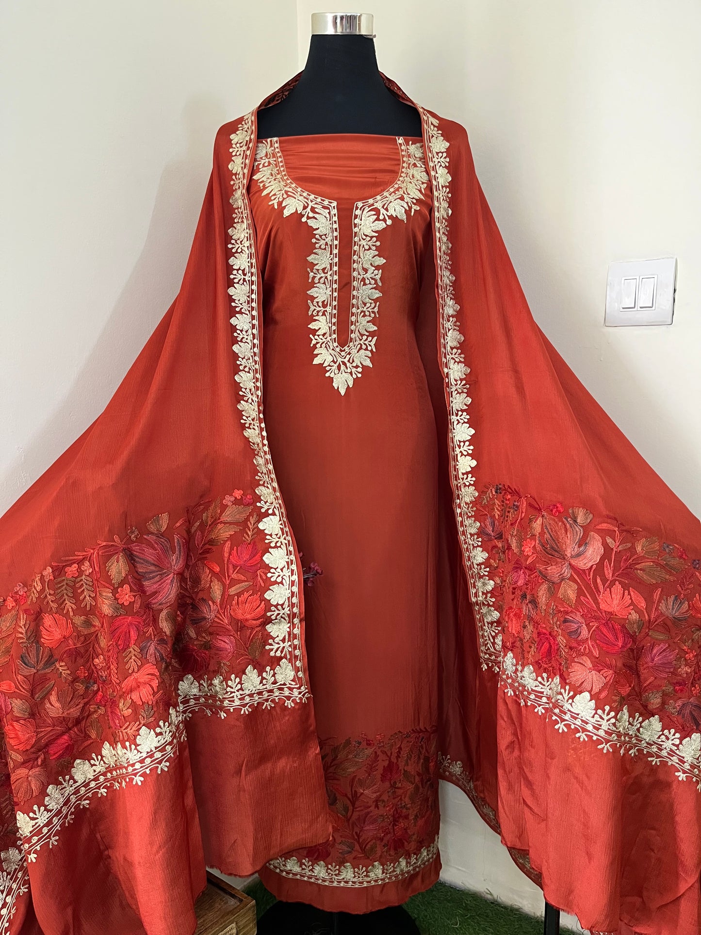 ‘Kalaa’ Rust Crape Kashmiri Suit