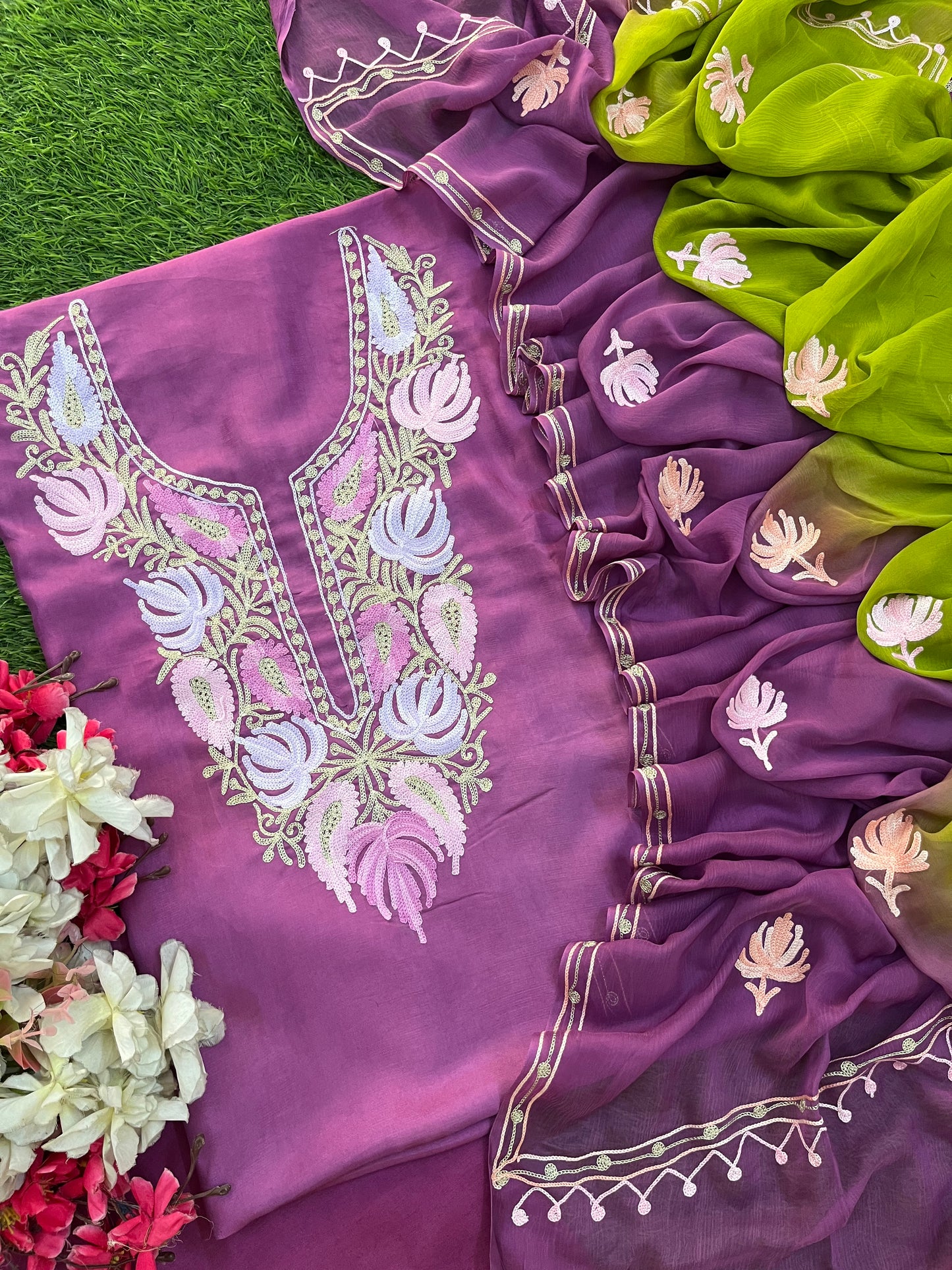 Soft Purple Opada Silk Kashmiri Suit