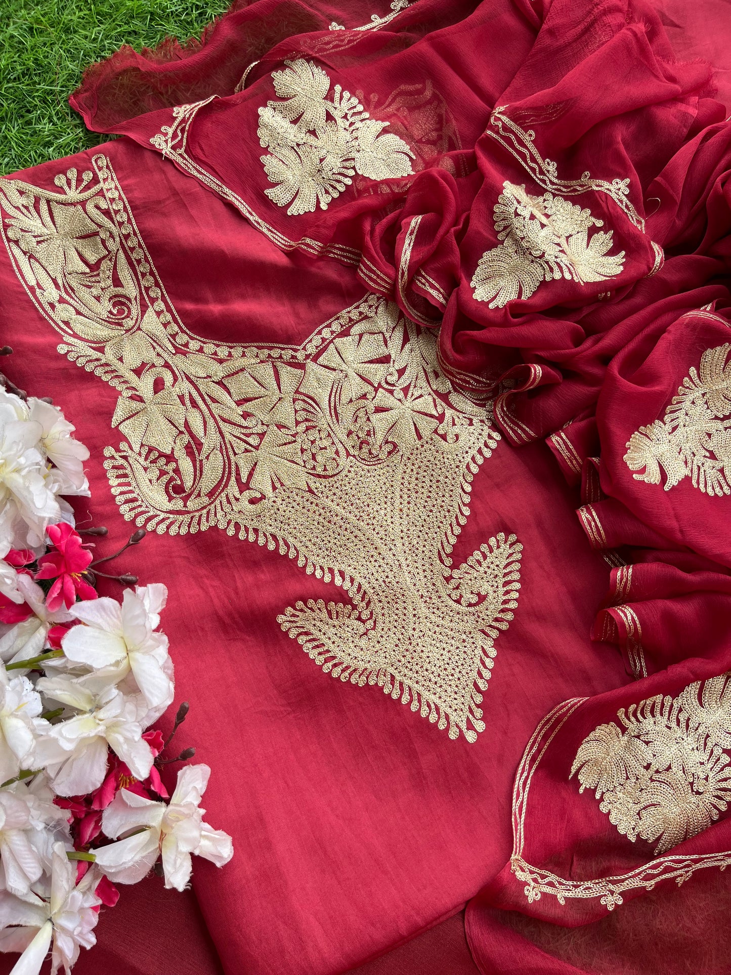 Maroon Silk Tilla Kashmiri Suit