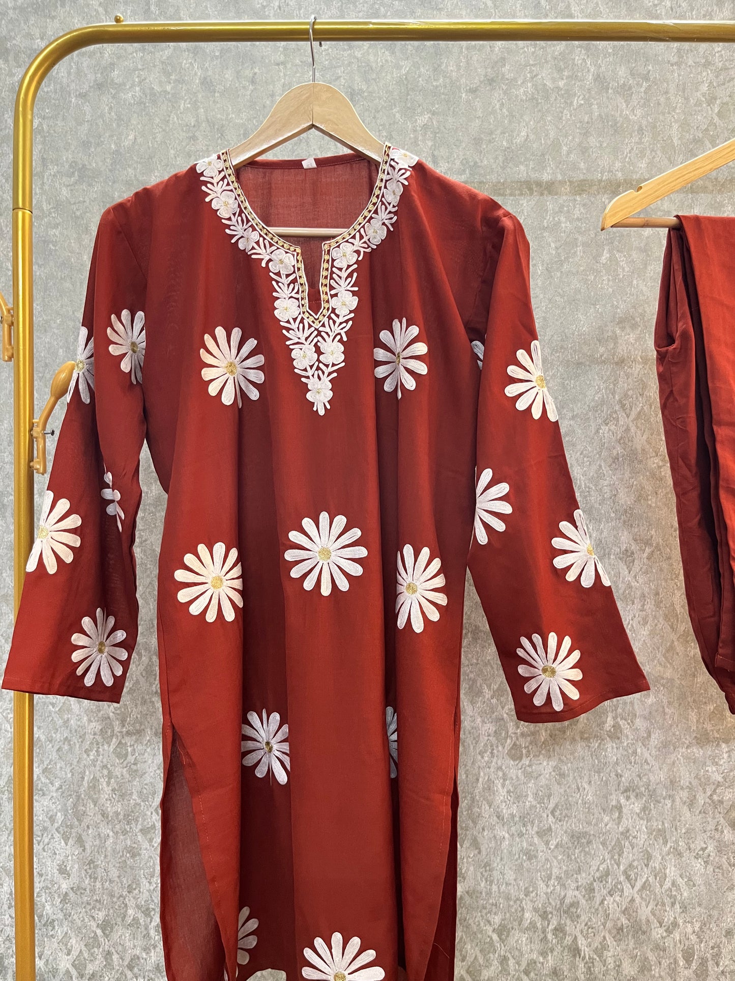Rust Cotton Embroidered Co-ord Set(42)
