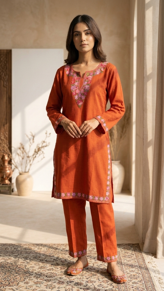 Orange Cotton Stitched Co-ord Set (44)