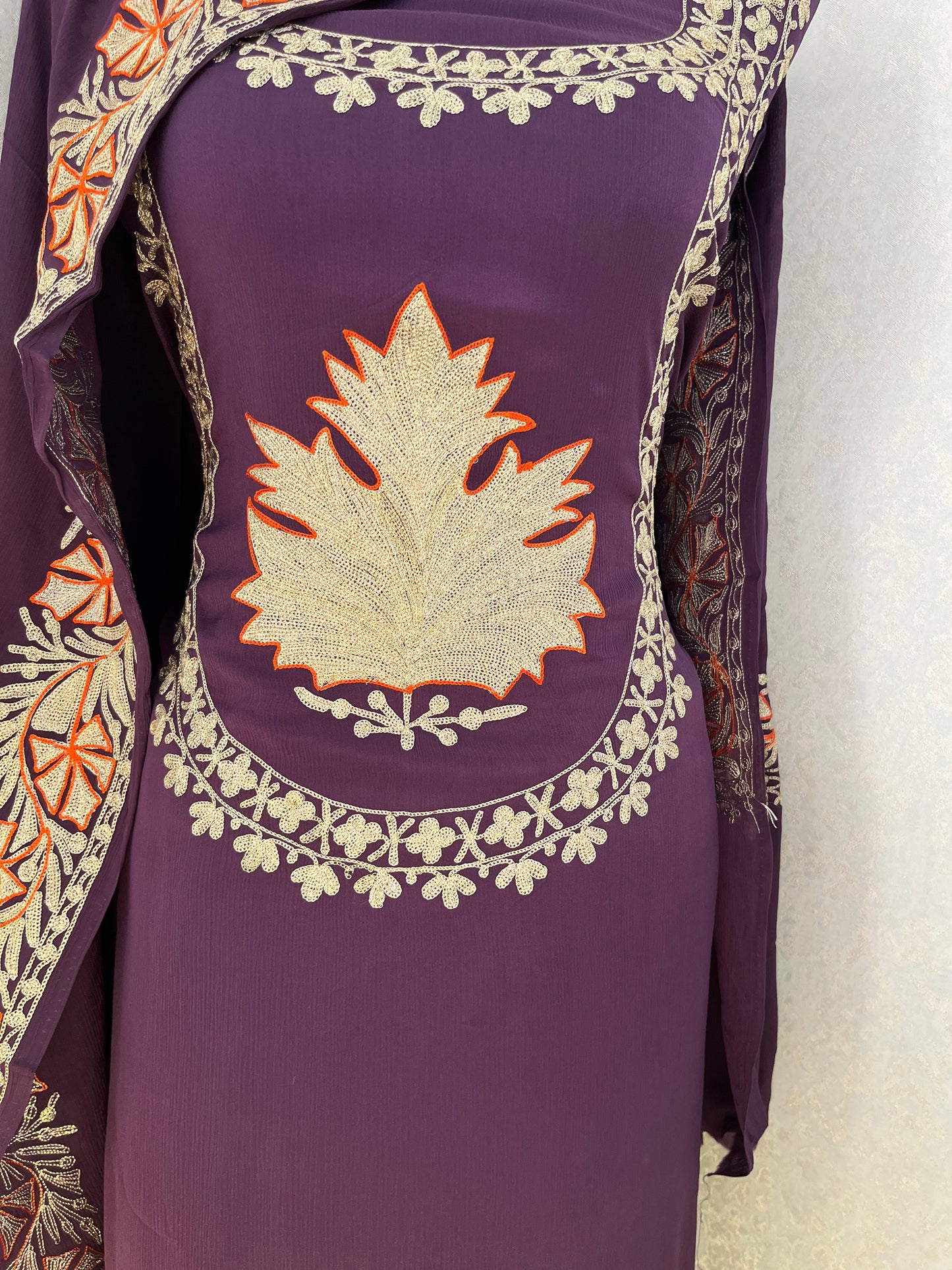 Purple Chinon 3 Pc Aari Embroidered Suit