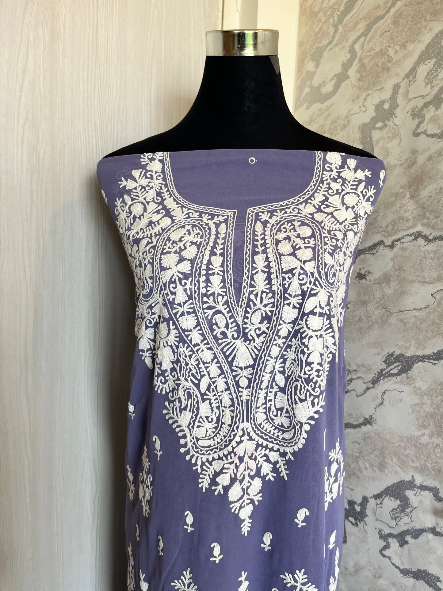 Georgette Lilac All over Work Aari Embroidered Unstitched Kurta Material