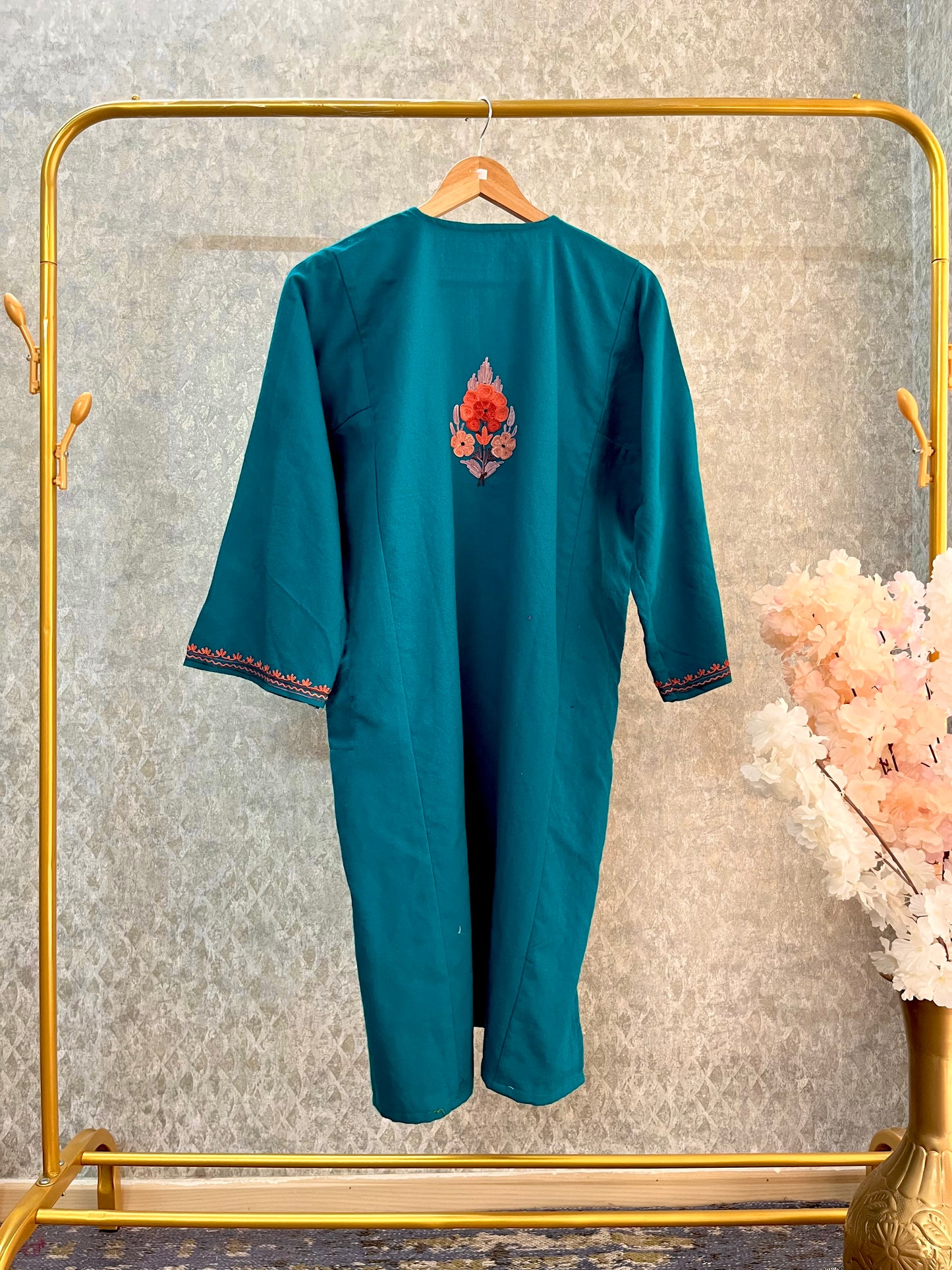 Green Aari Embroidered Wool Pheran