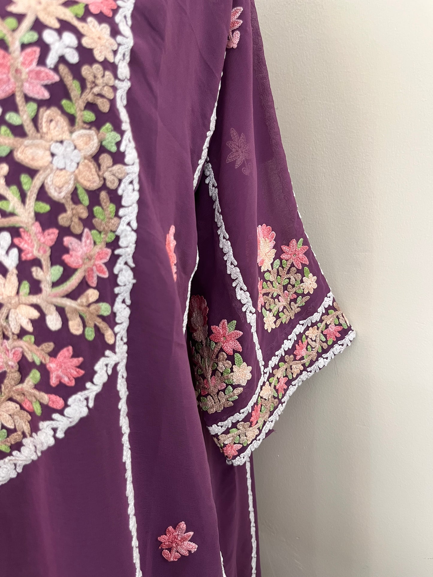 Lilac Georgette All over Work Aari Embroidered Unstitched Kurta