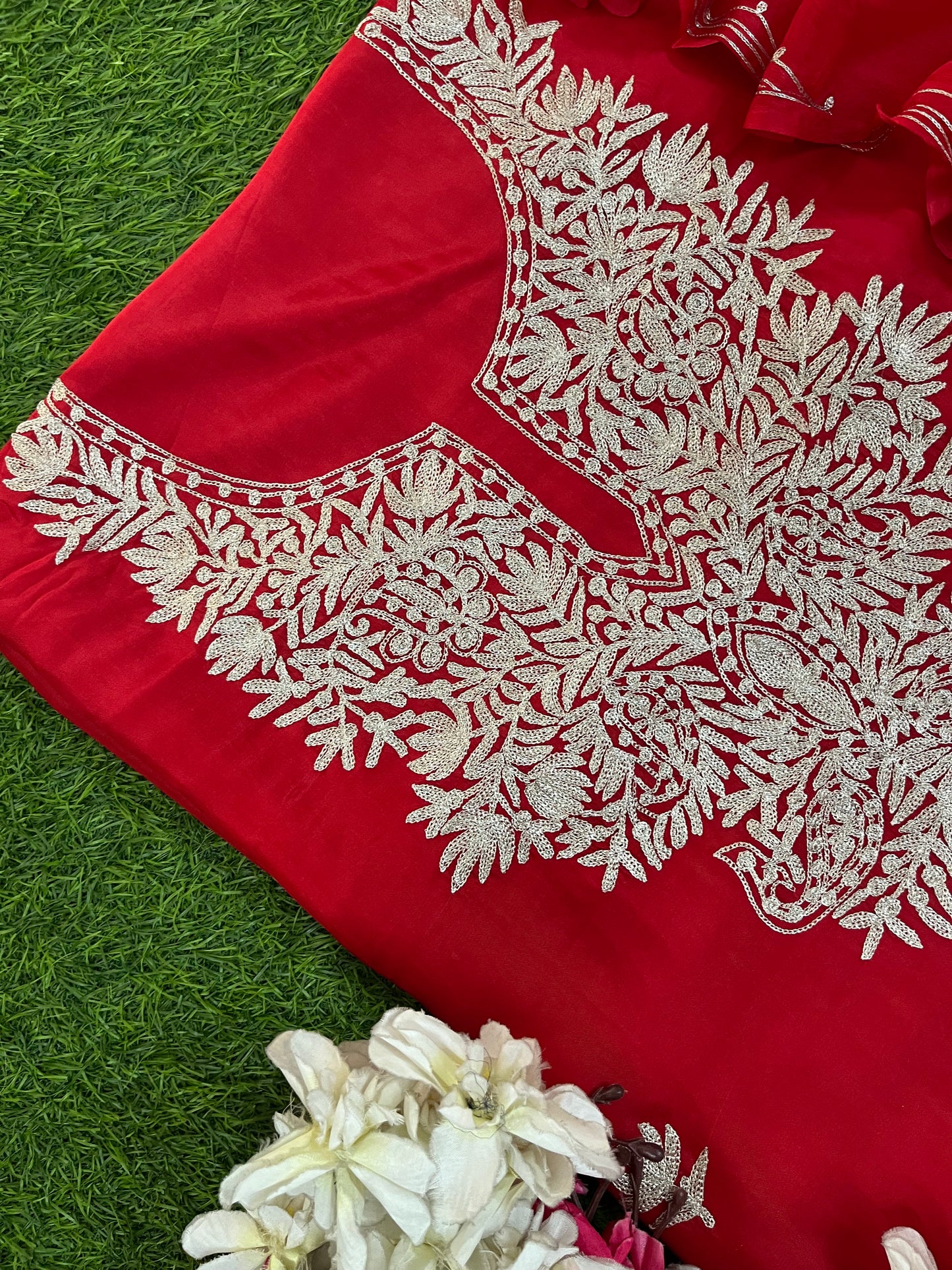 Red Silk Tilla Kashmiri Suit