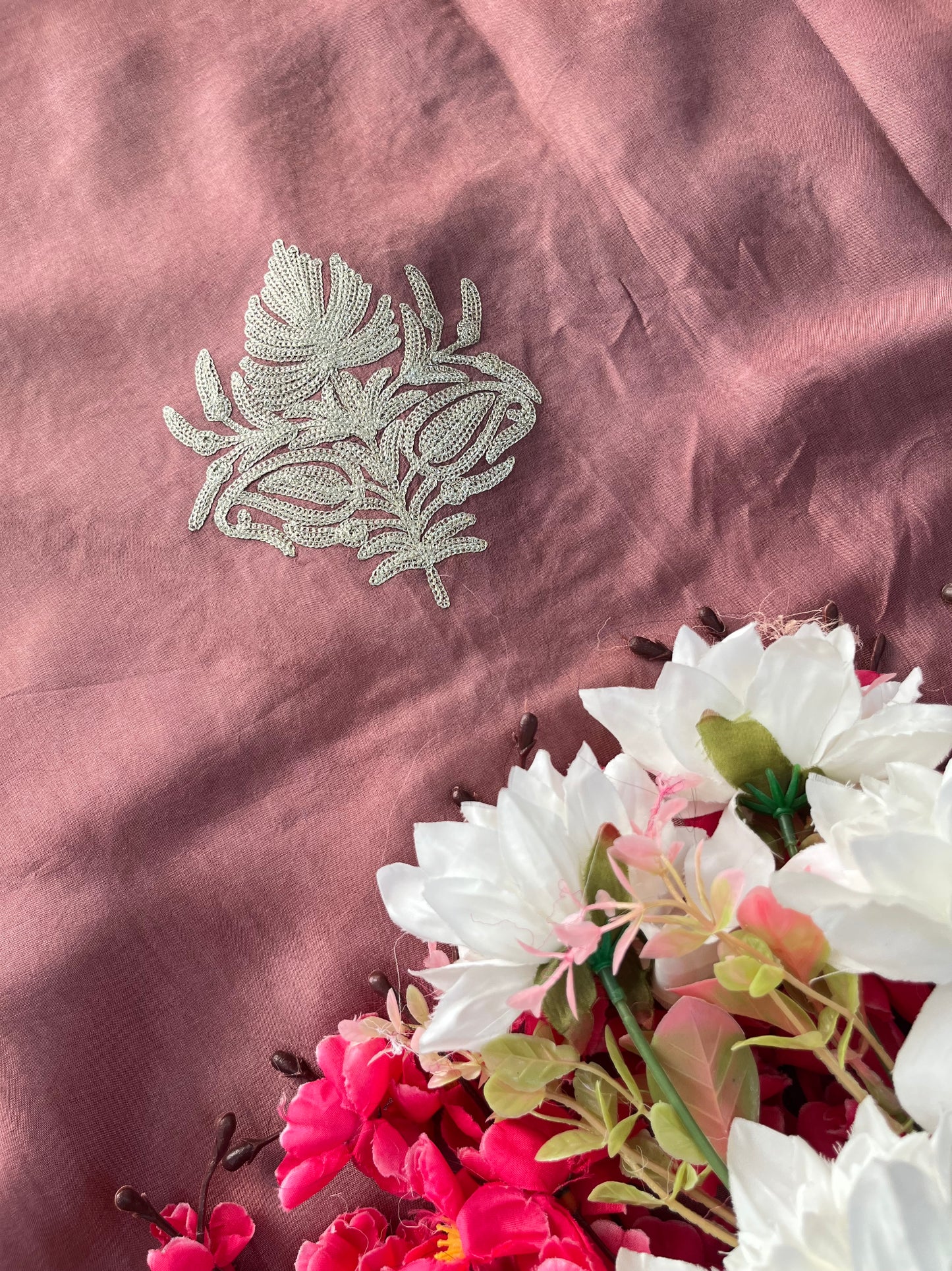 Onion Pink Sanam’ Silk Tilla Kashmiri Suit