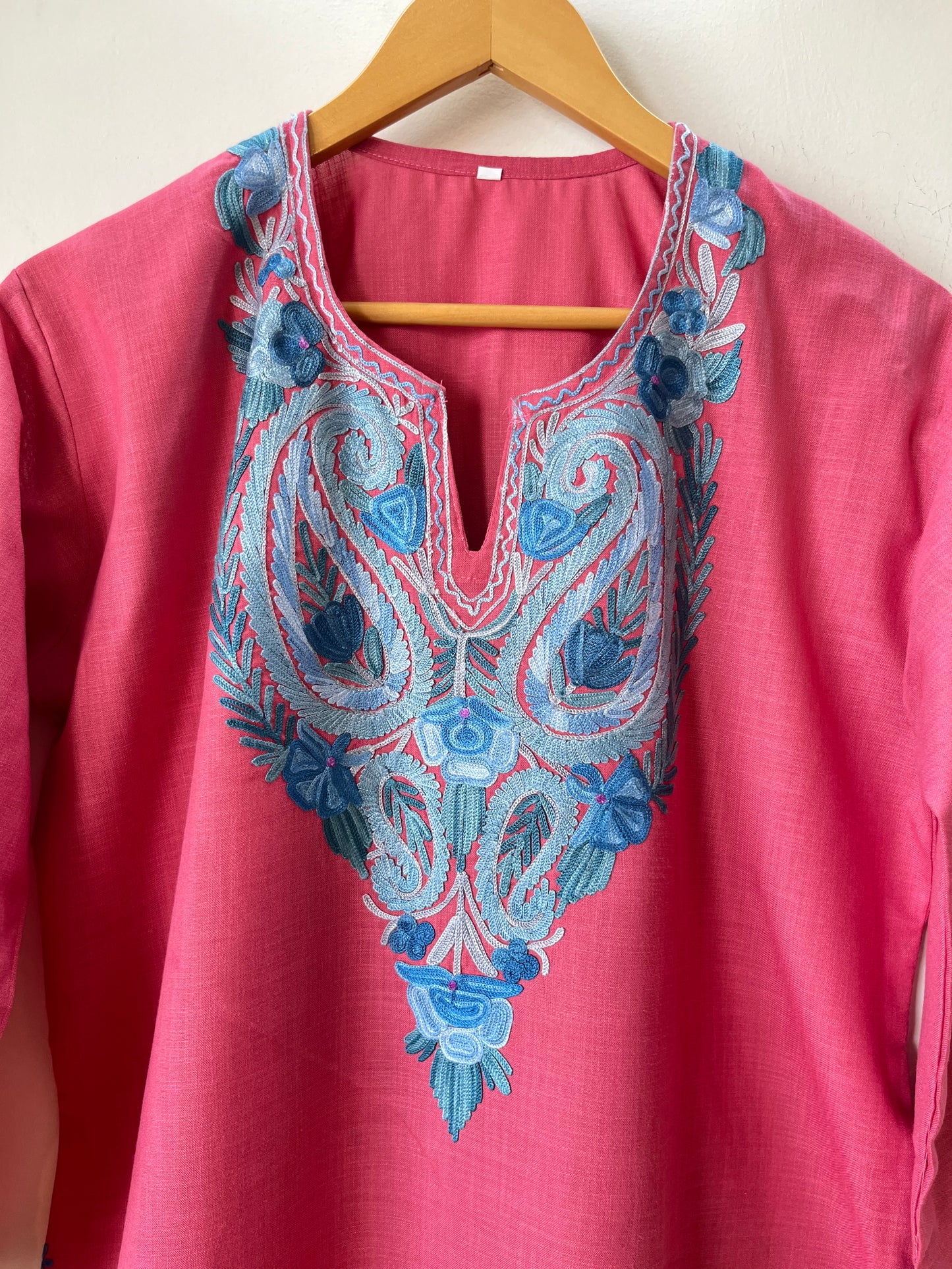 Pink Cotton Aari Work Kurta