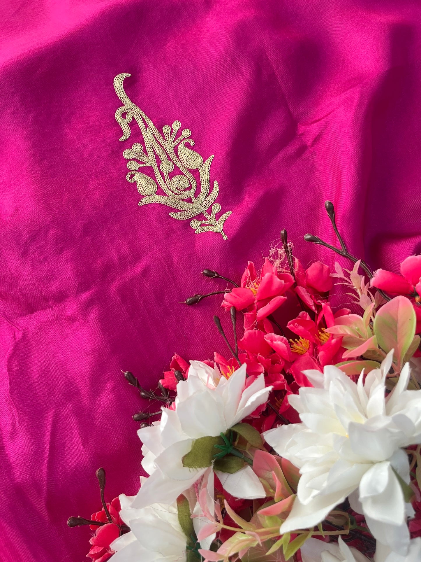 Hot Pink Silk Tilla Kashmiri Suit