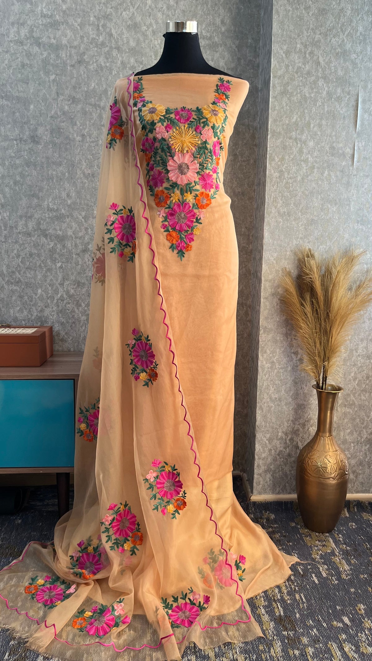 Beige Soft Tissue Kashmiri Suit